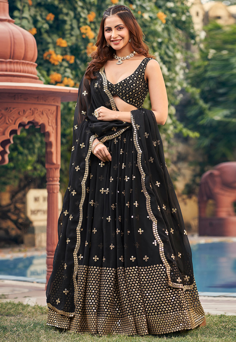 Black Georgette Circular Lehenga Choli 287713