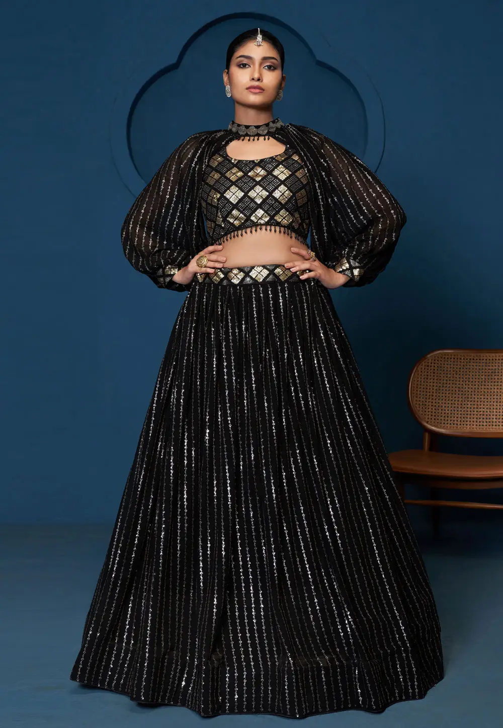 Black Georgette Designer Lehenga 296462