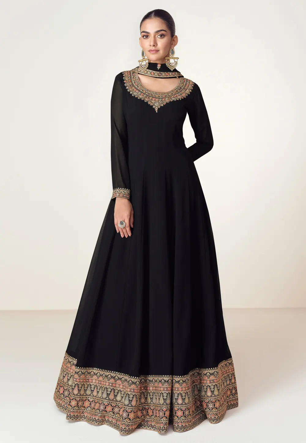 Black Georgette Floor Length Anarkali Suit 300398