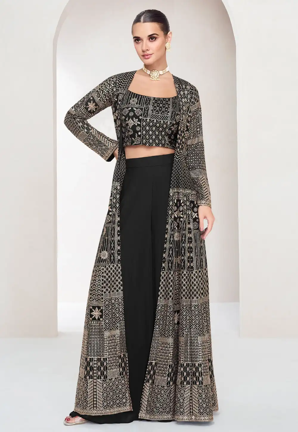 Black Georgette Jacket Style Suit 294904