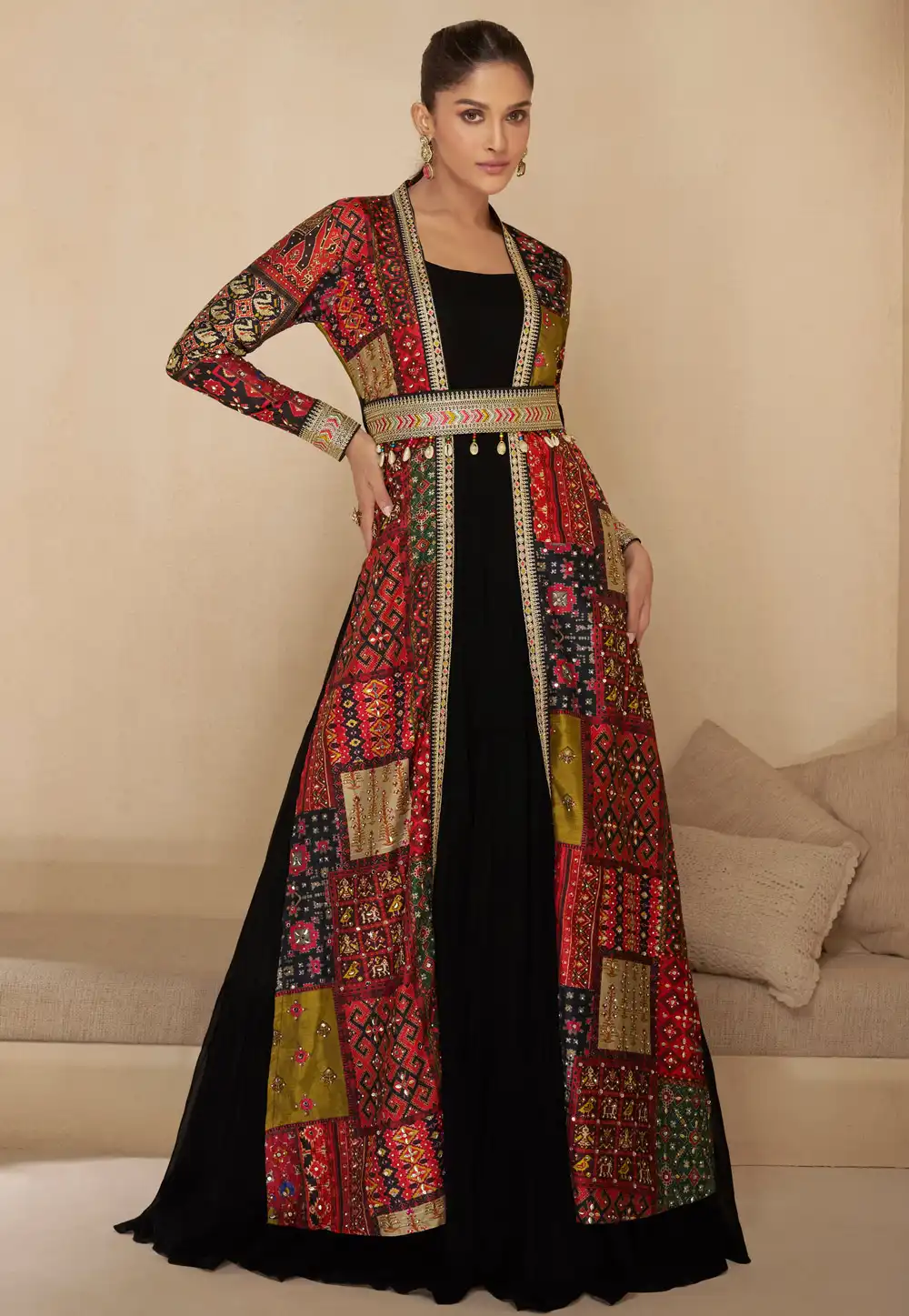 Black Georgette Jacket Style Suit 292802