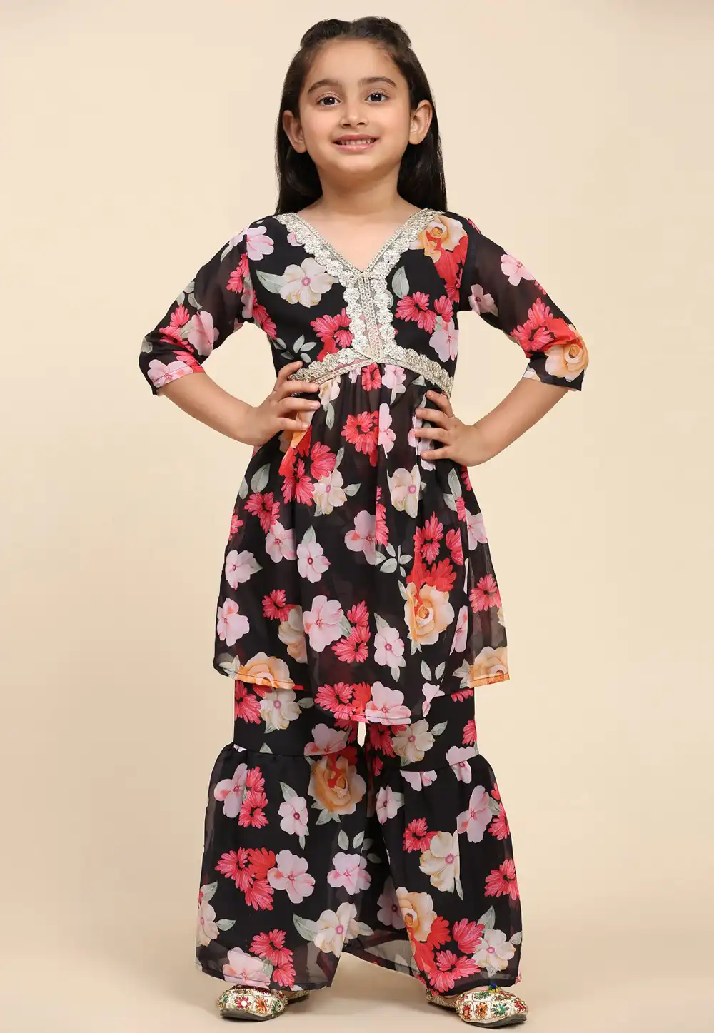 Black Georgette Kids Sharara Suit 293563