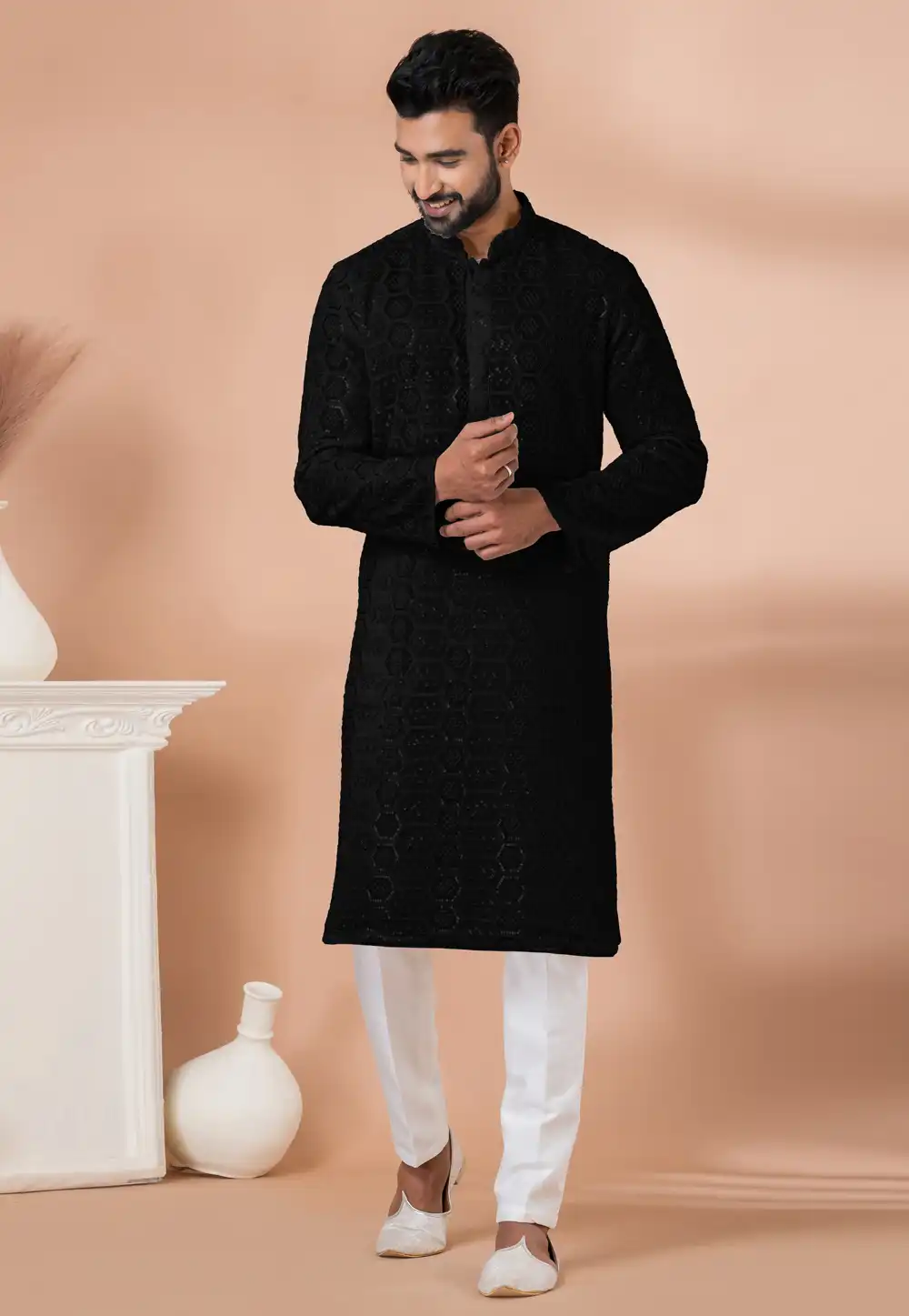 Black Georgette Kurta Pajama 292192