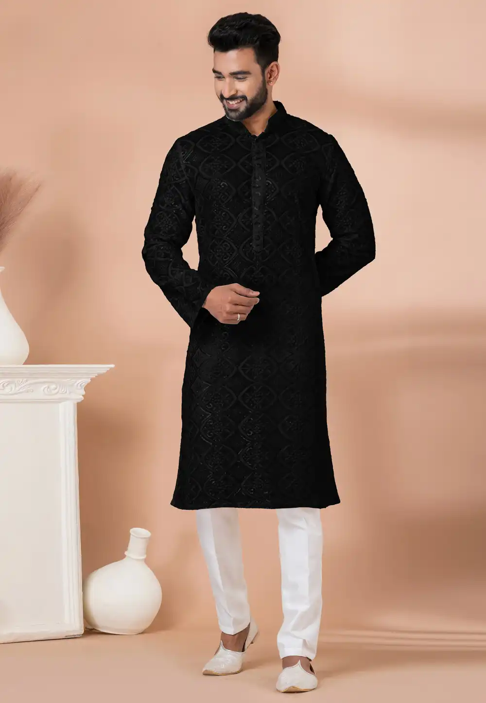 Black Georgette Kurta Pajama 292210