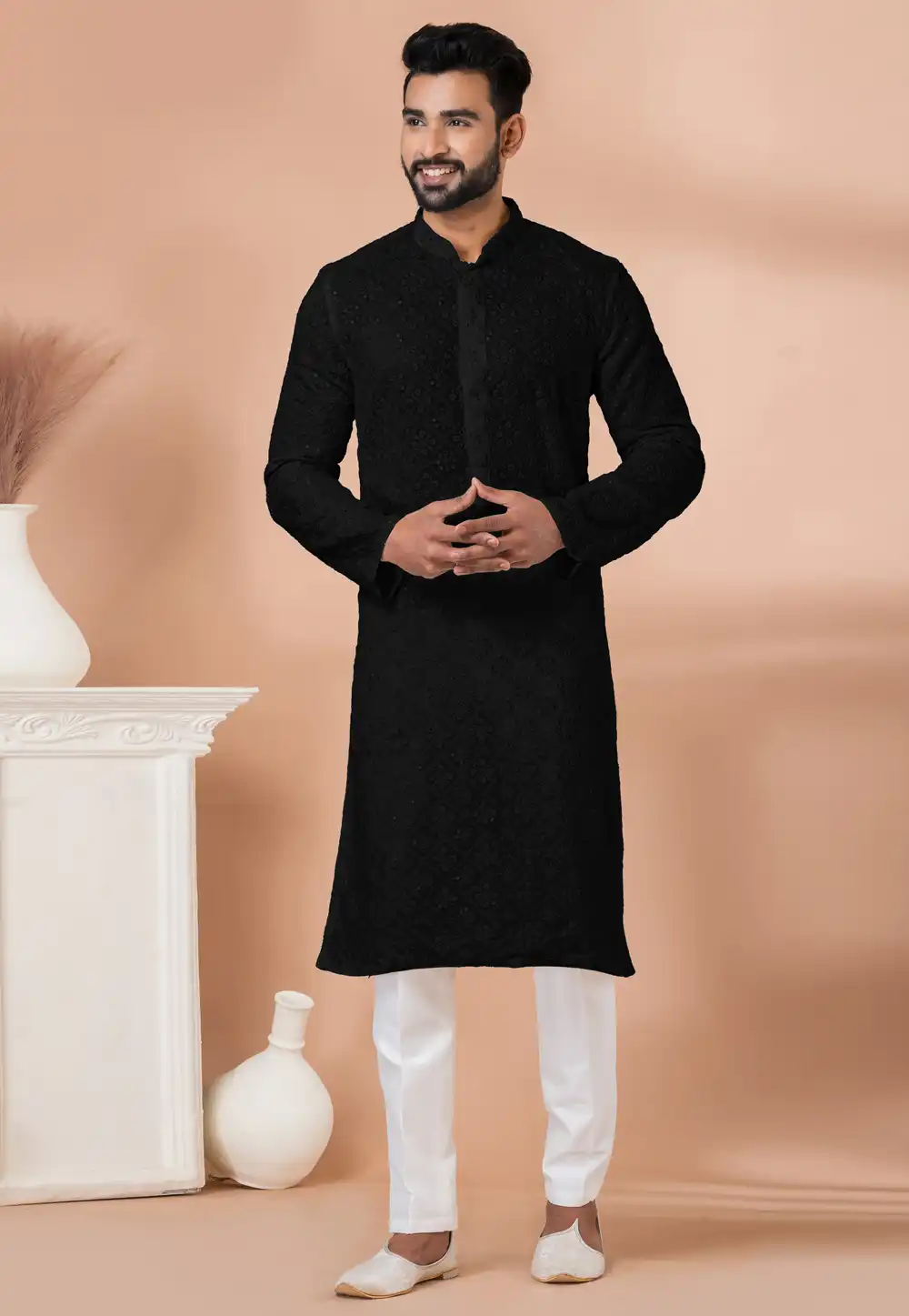 Black Georgette Kurta Pajama 292557