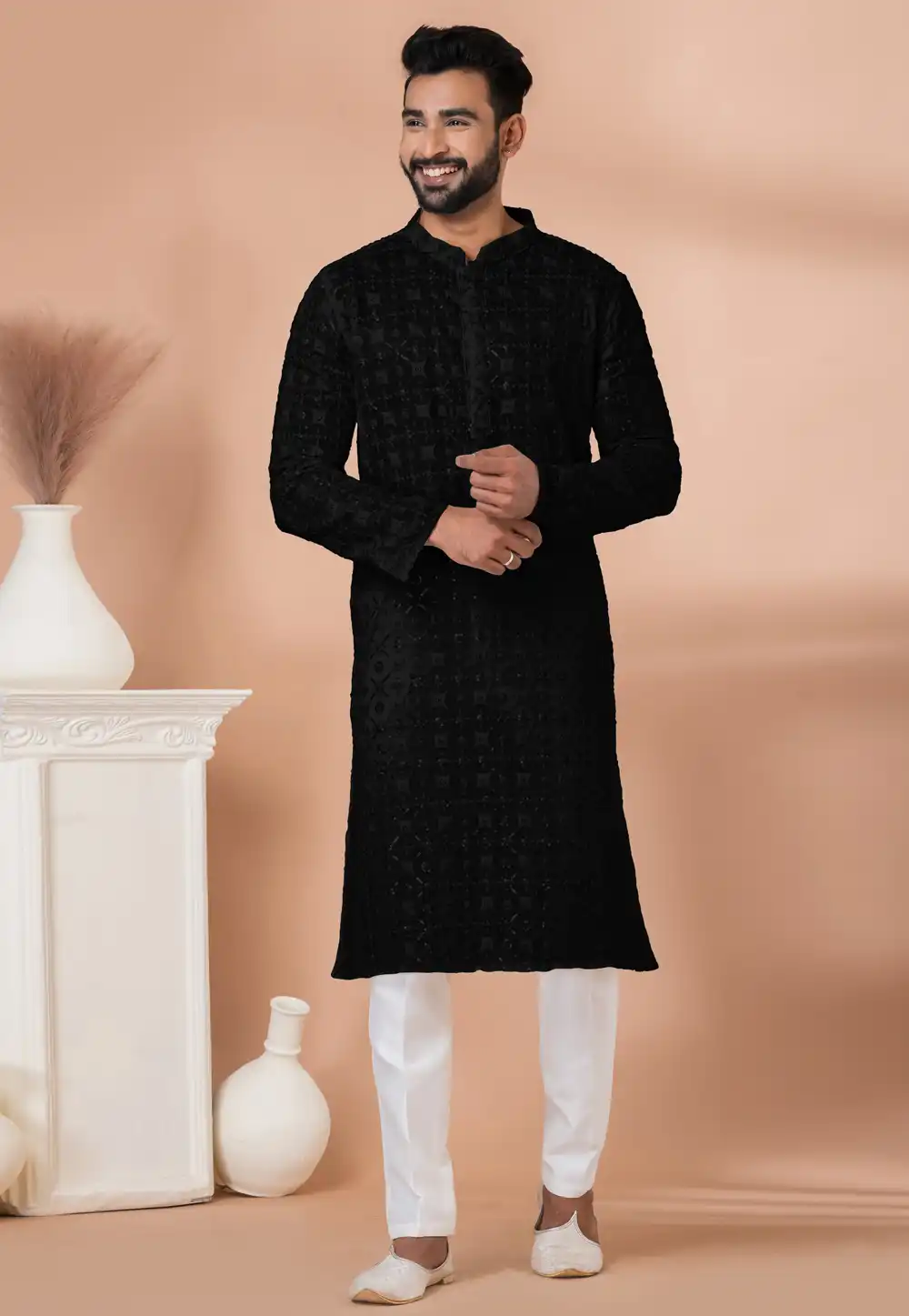 Black Georgette Kurta Pajama 292566