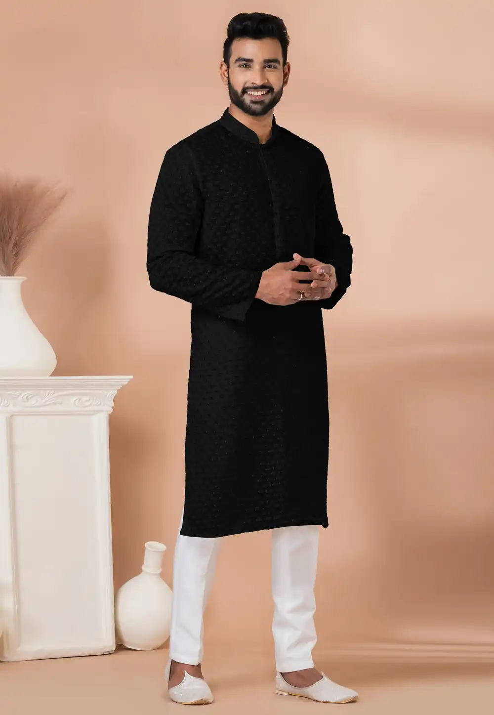 Black Georgette Kurta Pajama 292575