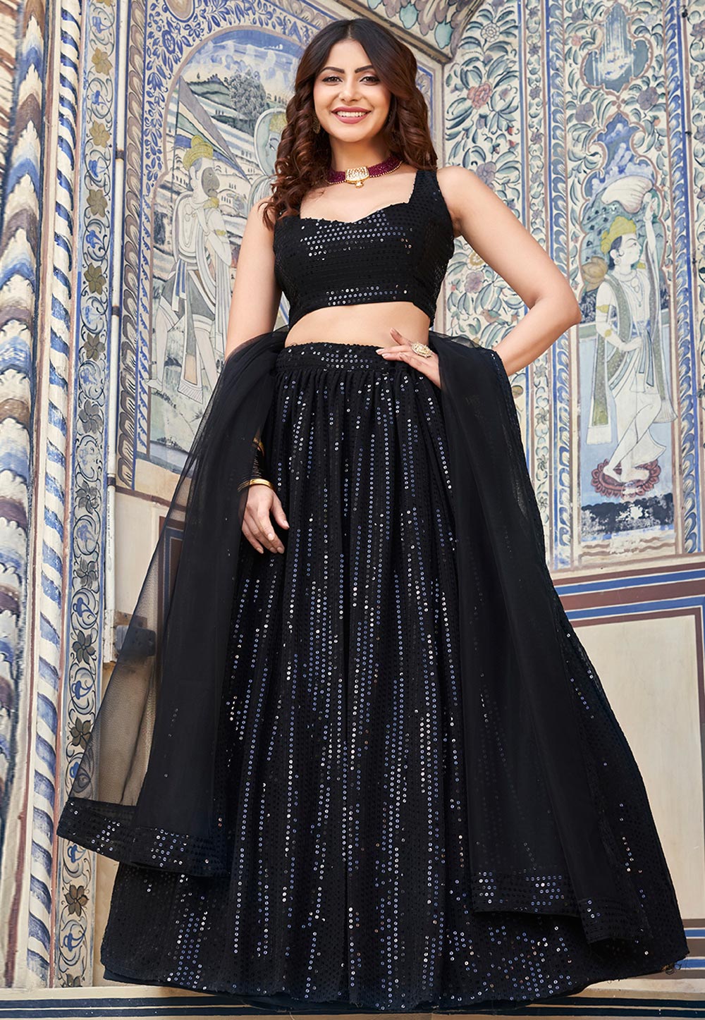 Black Georgette Lehenga Choli 287575