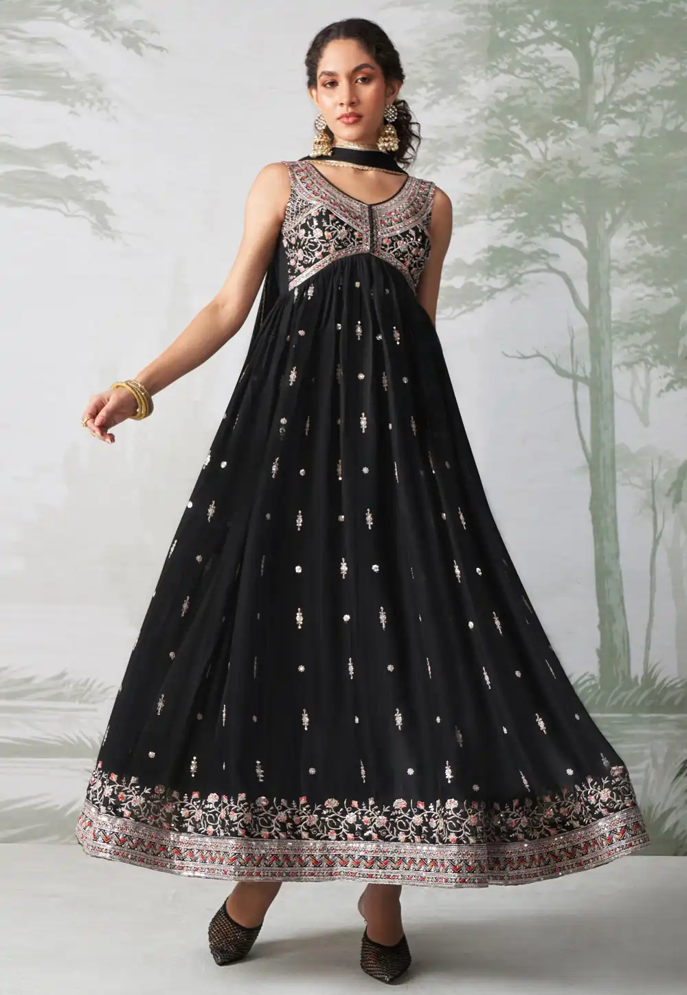 Black Georgette Long Anarkali Suit 293643