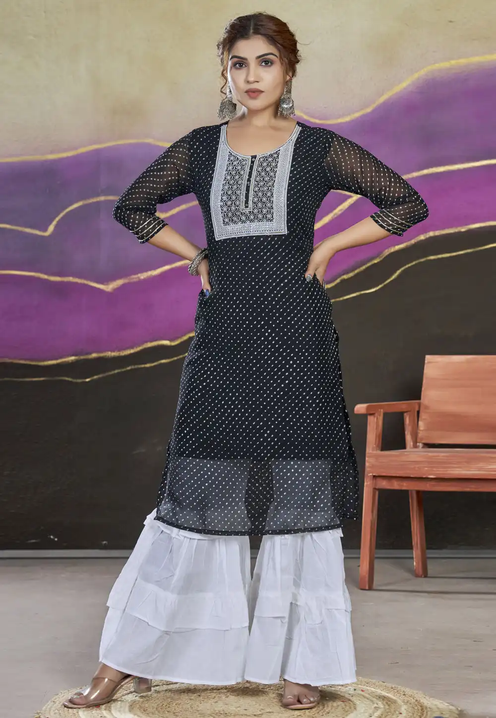 Black Georgette Long Kurti 291001