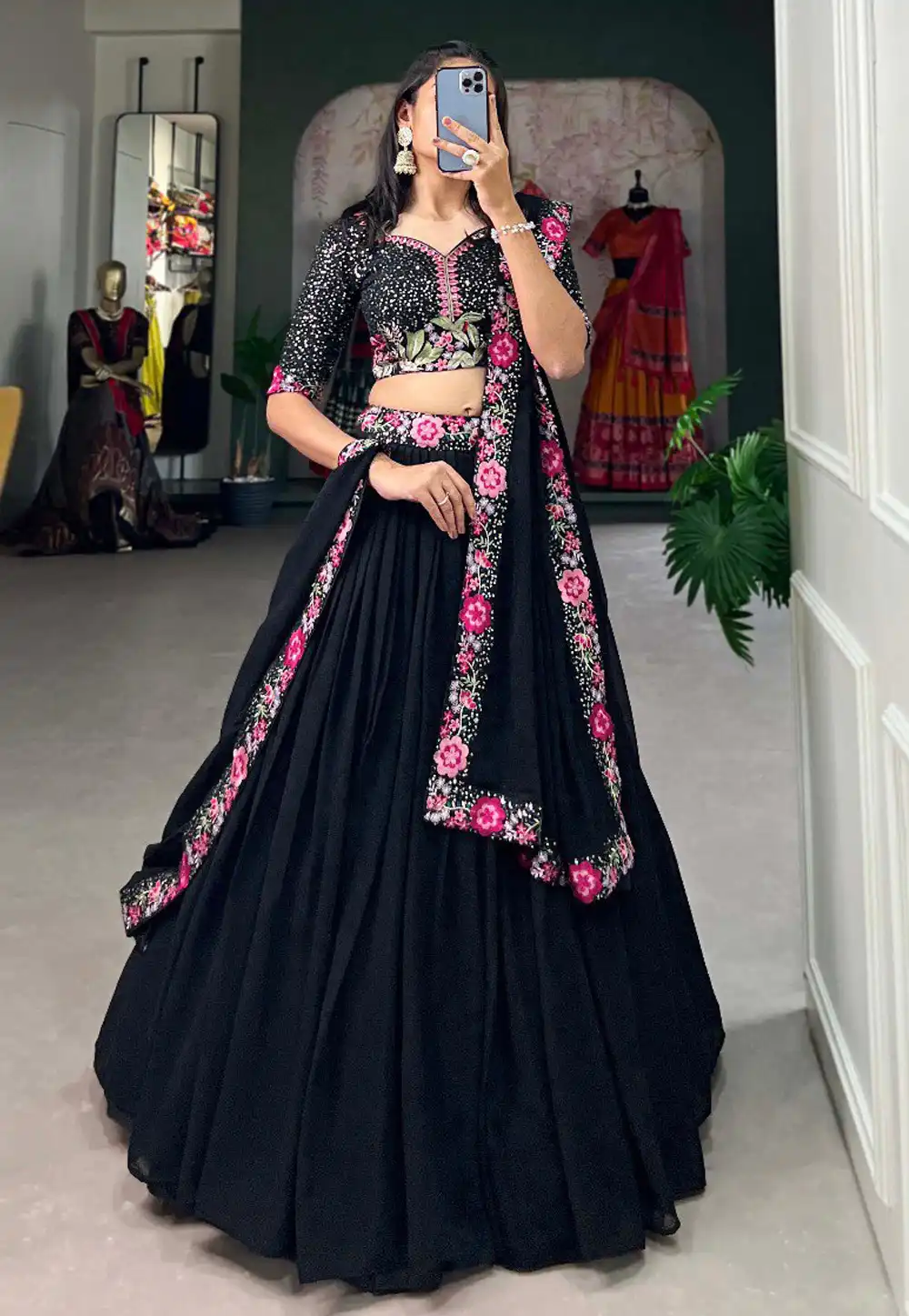 Black Georgette Navratri Chaniya Choli 292790