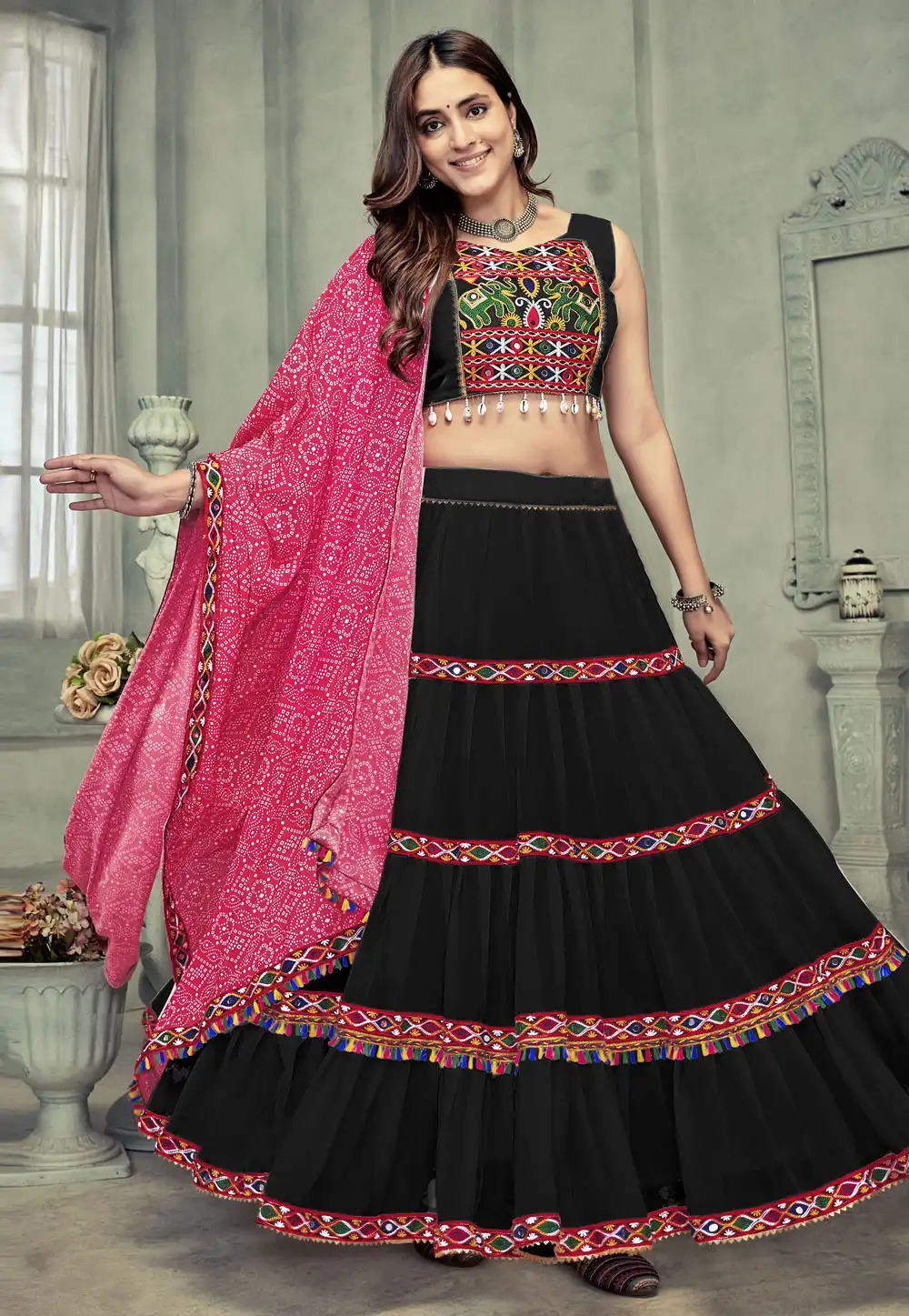 Black Georgette Navratri Chaniya Choli 290784