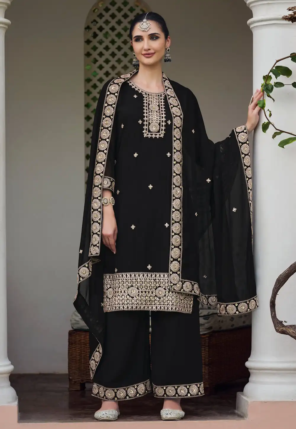 Black Georgette Palazzo Suit 294278