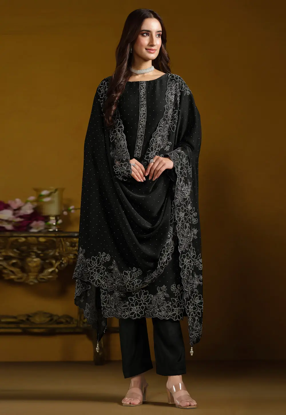 Black Georgette Pant Style Suit 297171