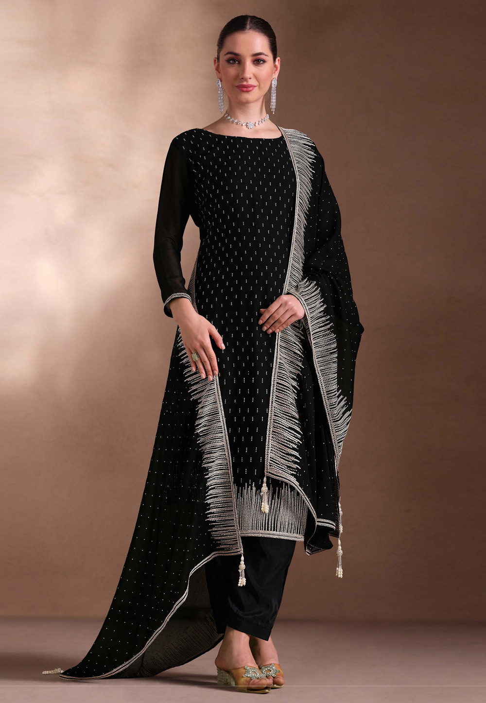 Black Georgette Pant Style Suit 310930