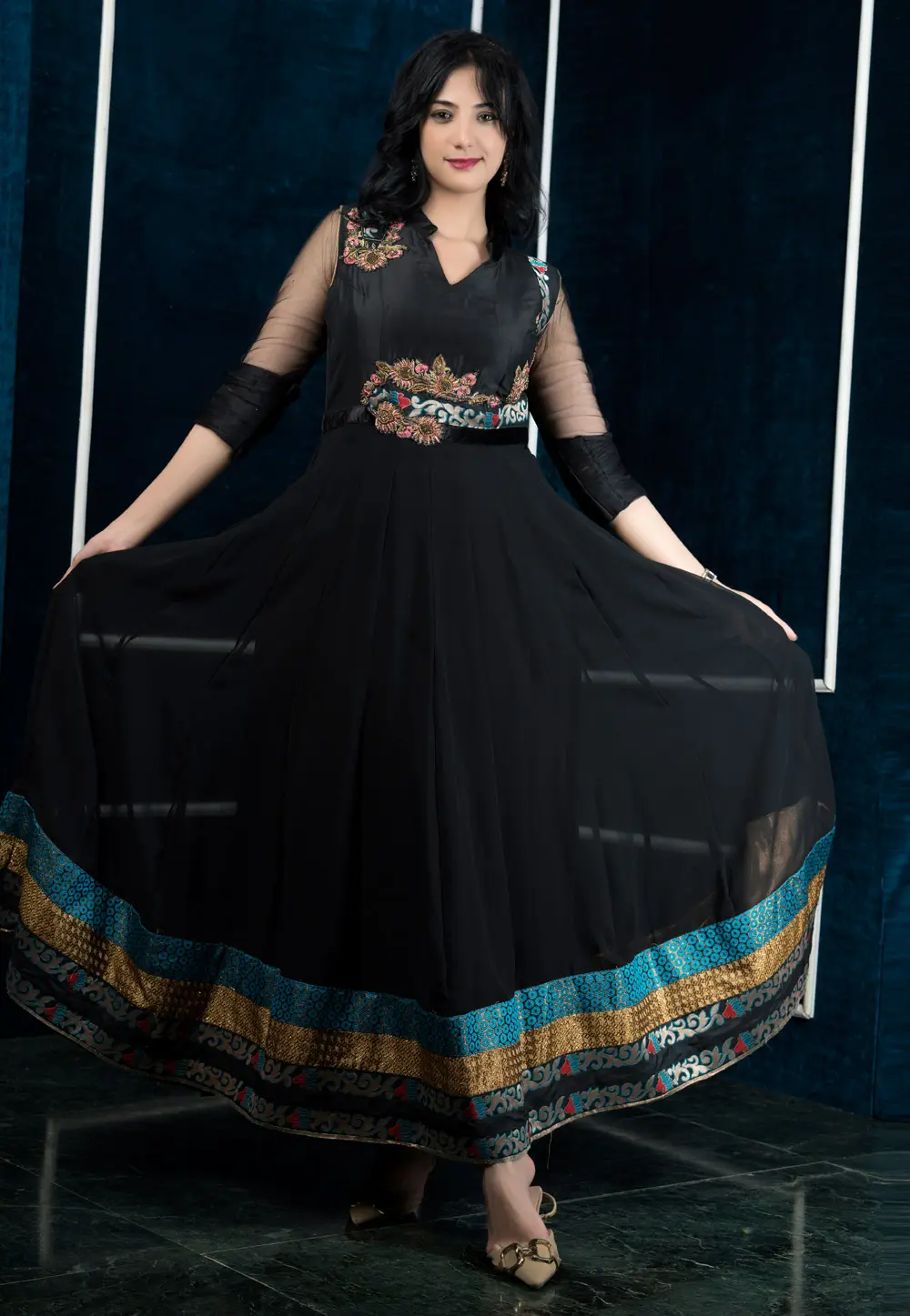 Black Georgette Readymade Anarkali Suit 297905