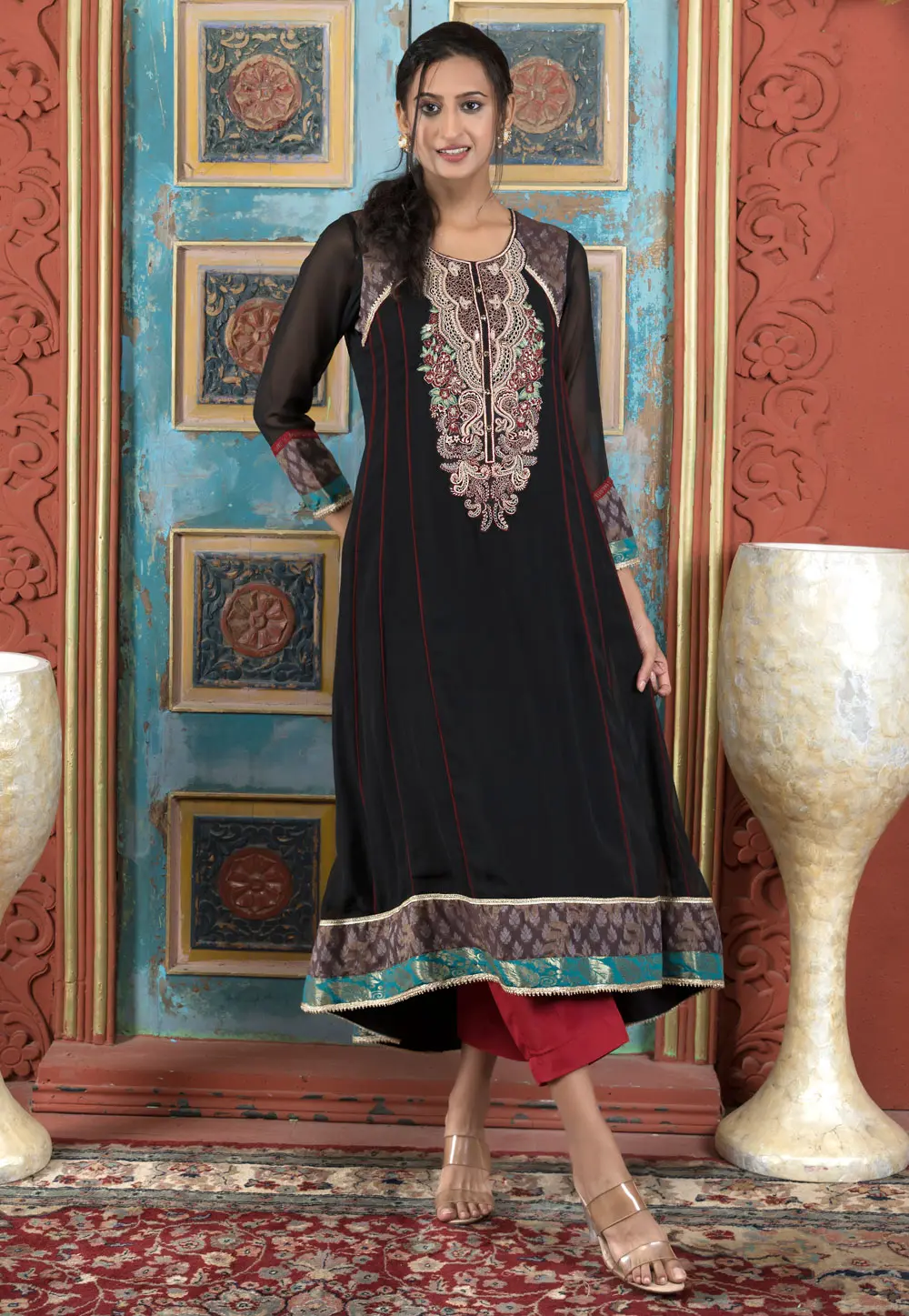 Black Georgette Readymade Anarkali Suit 297907