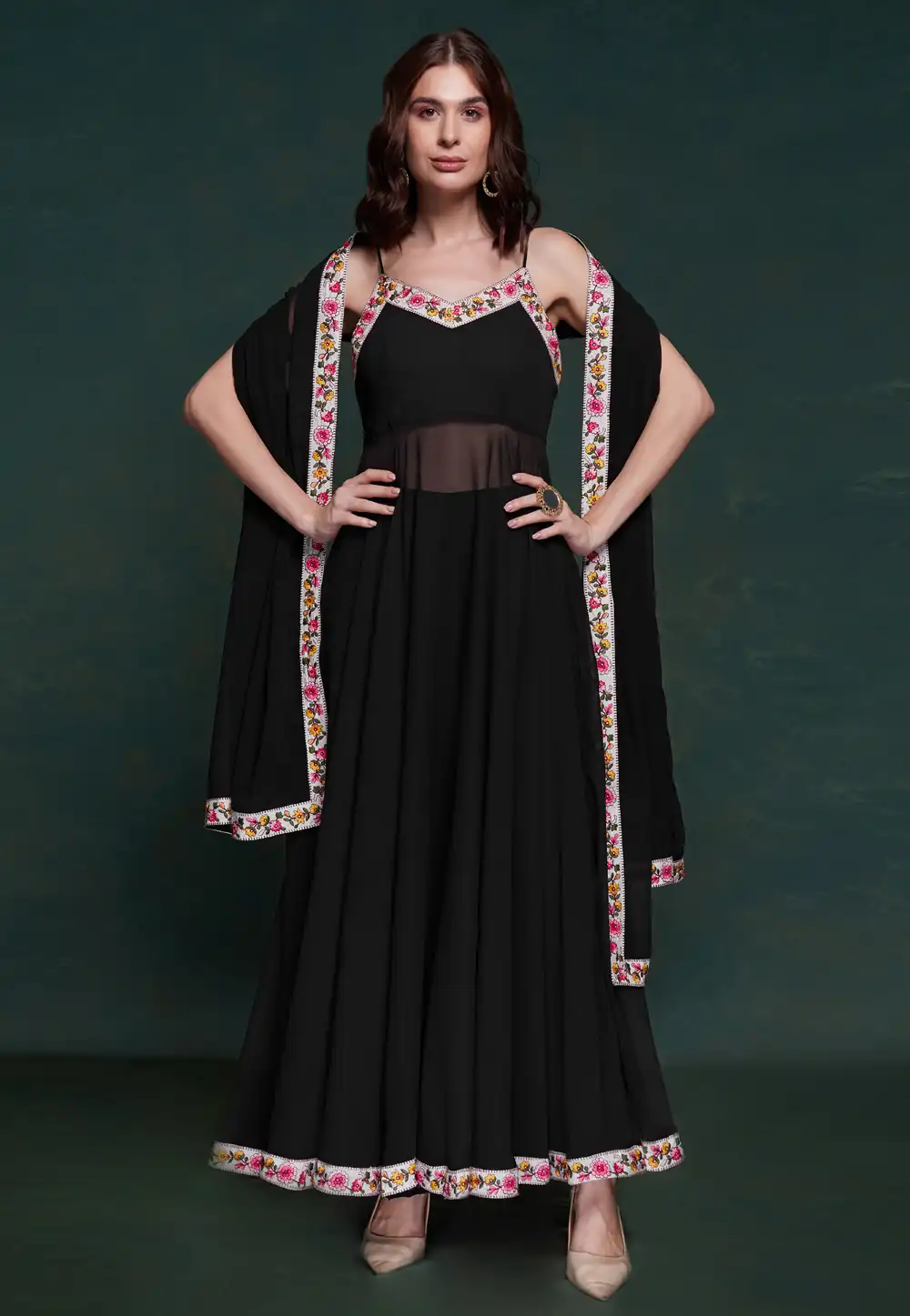 Black Georgette Readymade Anarkali Suit 290511