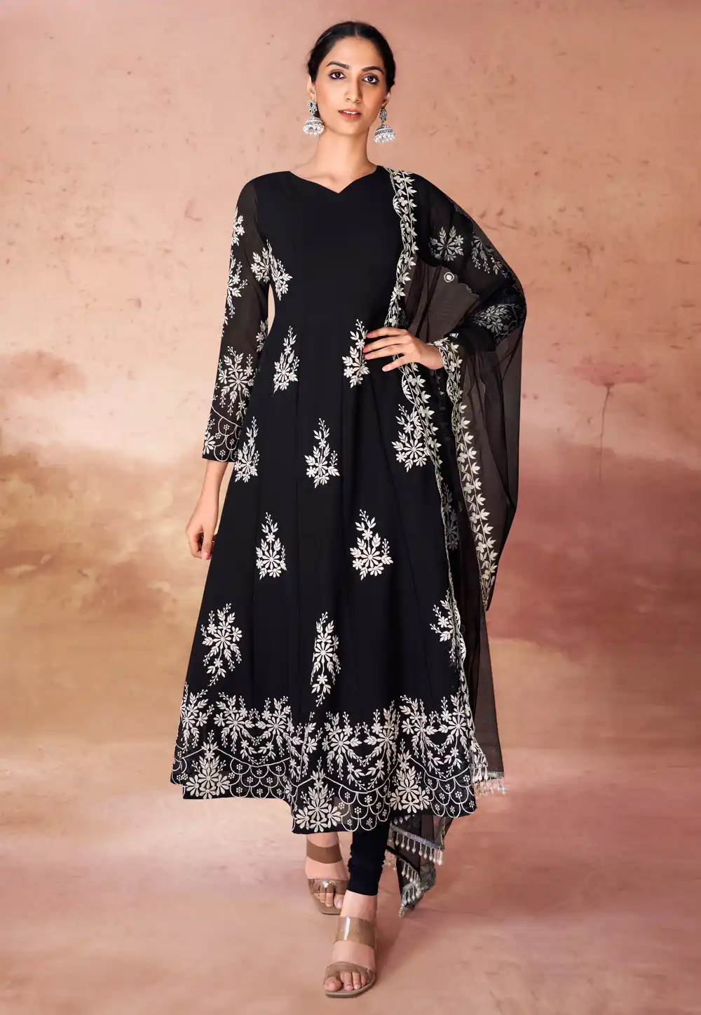 Black Georgette Readymade Churidar Salwar Suit 289190