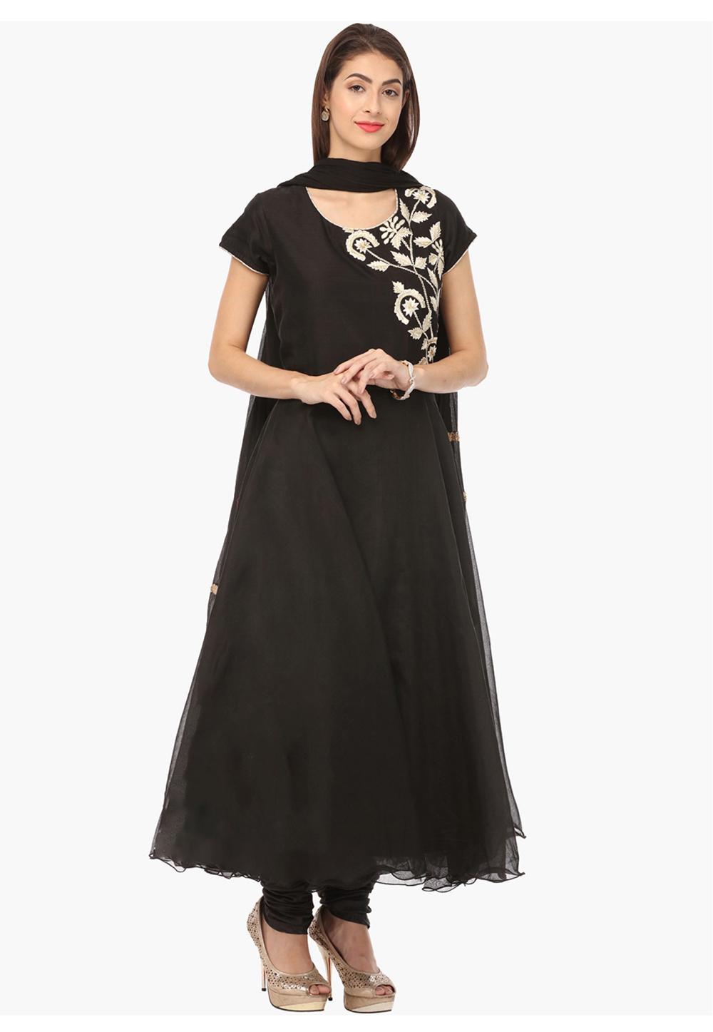 Black Georgette Readymade Churidar Suit 310050
