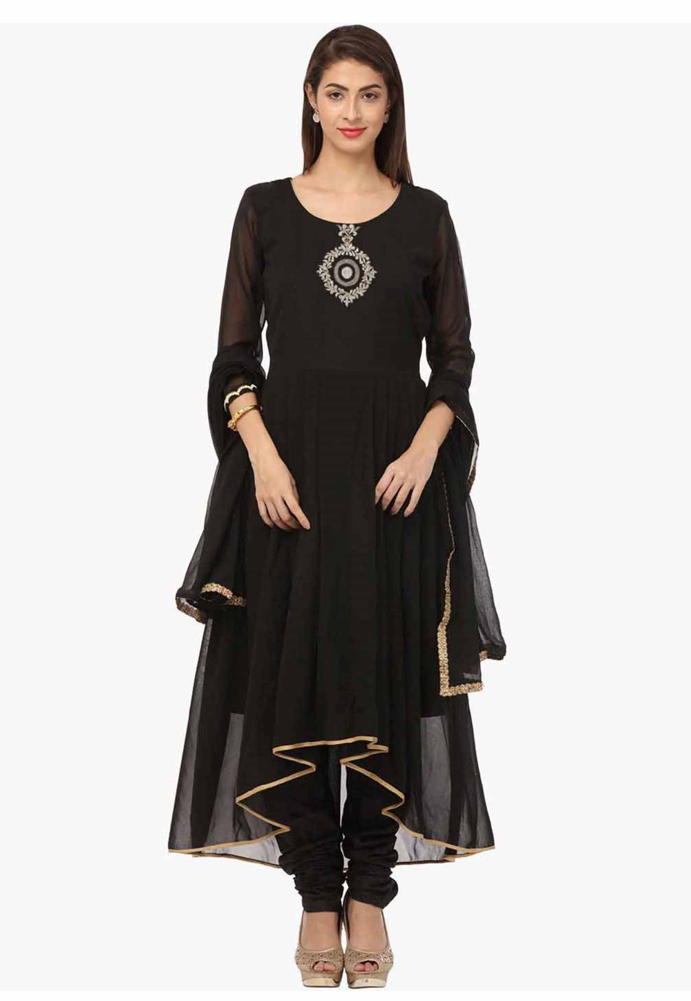 Black Georgette Readymade Churidar Suit 310051