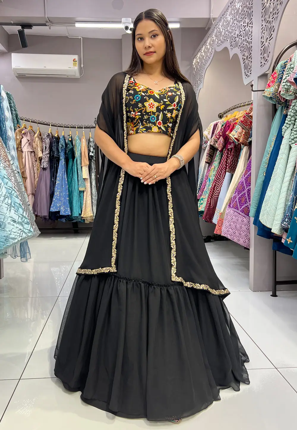 Black Georgette Readymade Jacket Style Lehenga Choli 296788