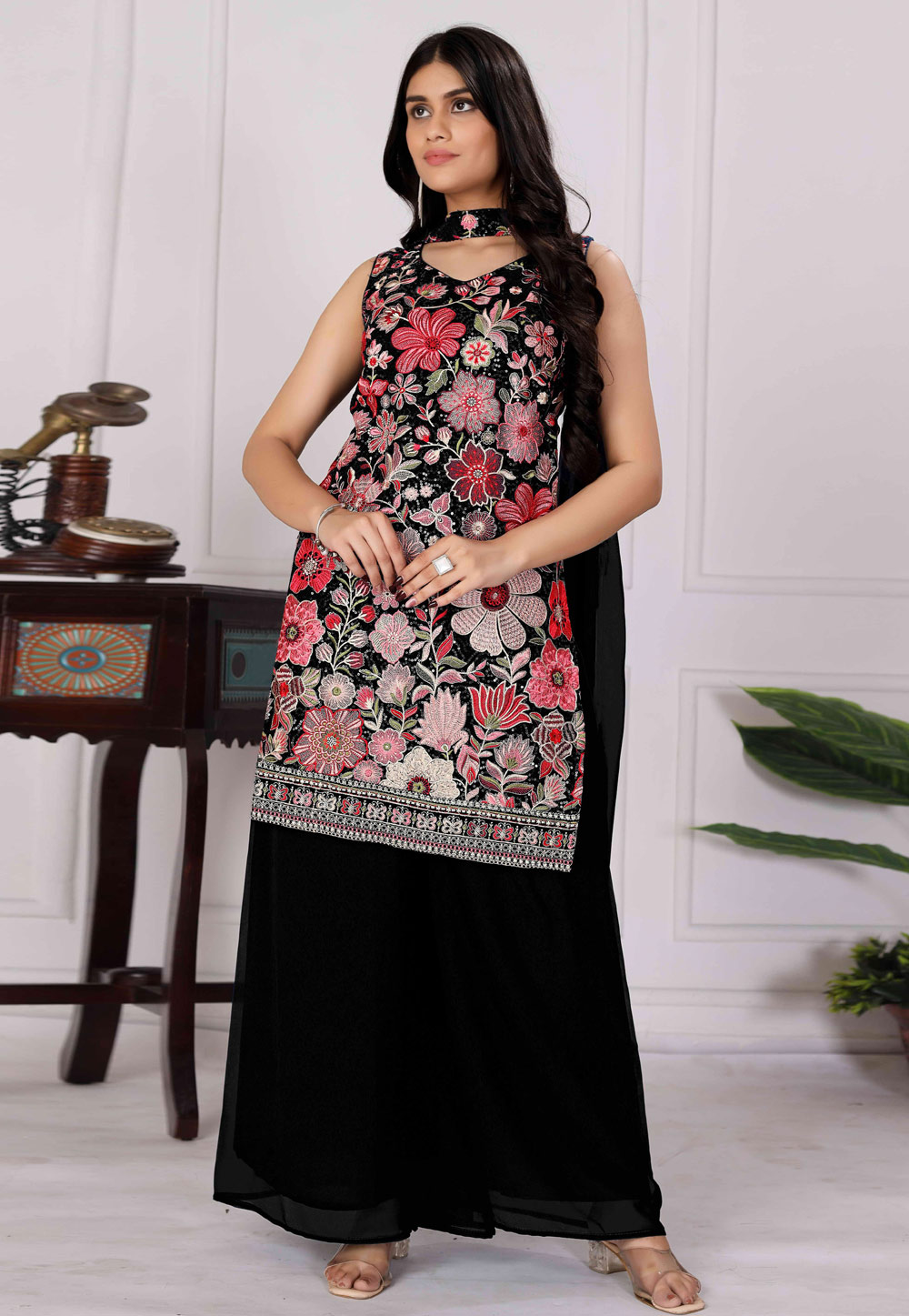 Black Georgette Readymade Pakistani Suit 310351