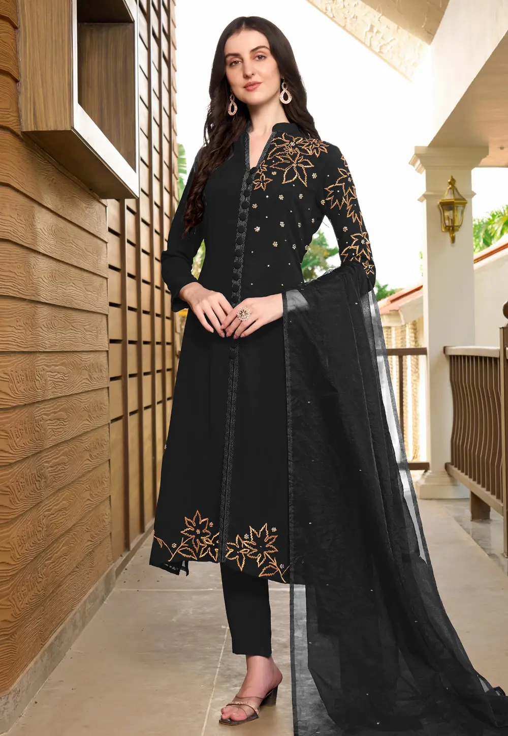 Black Georgette Readymade Pakistani Suit 303334