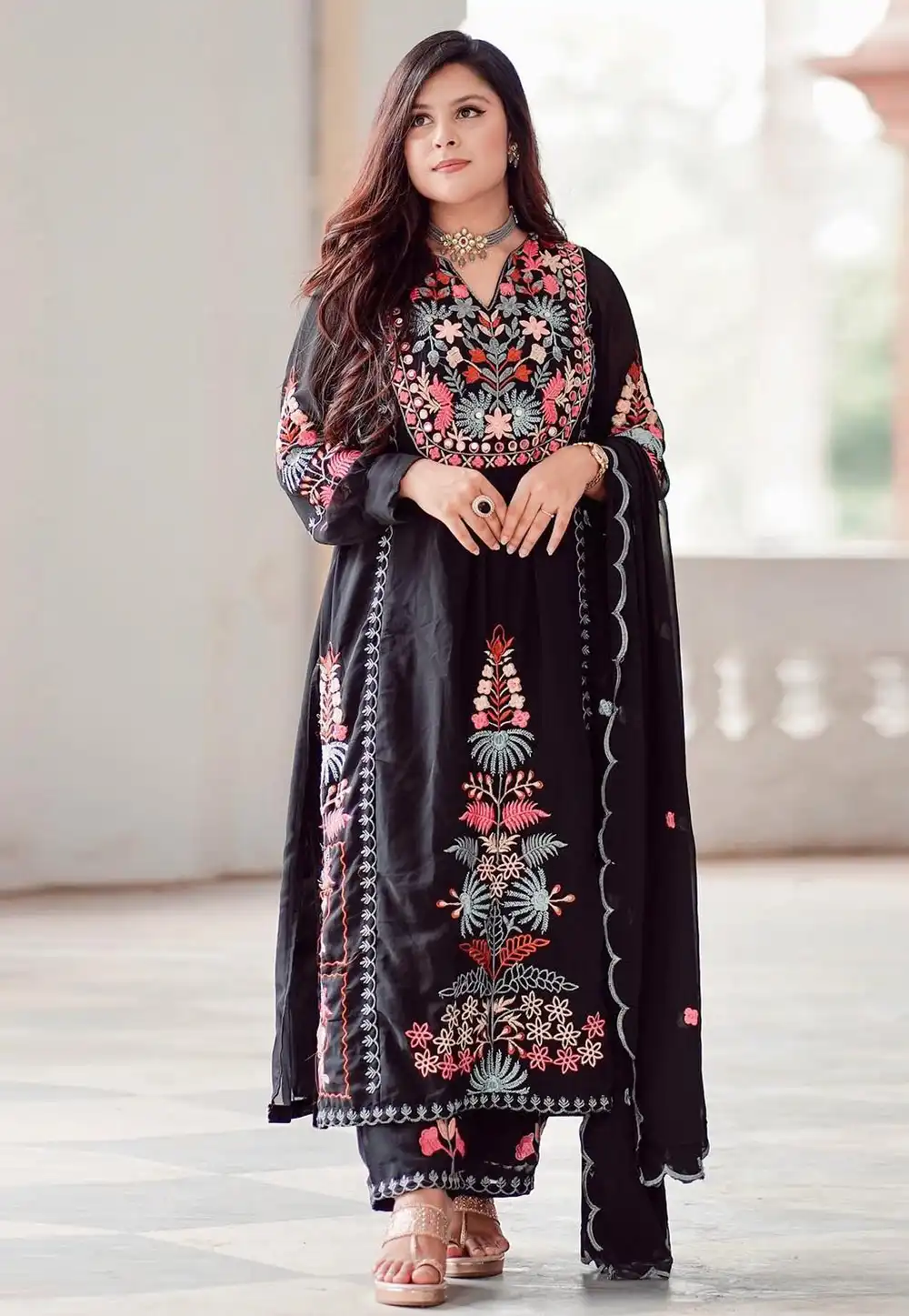 Black Georgette Readymade Pakistani Suit 291399