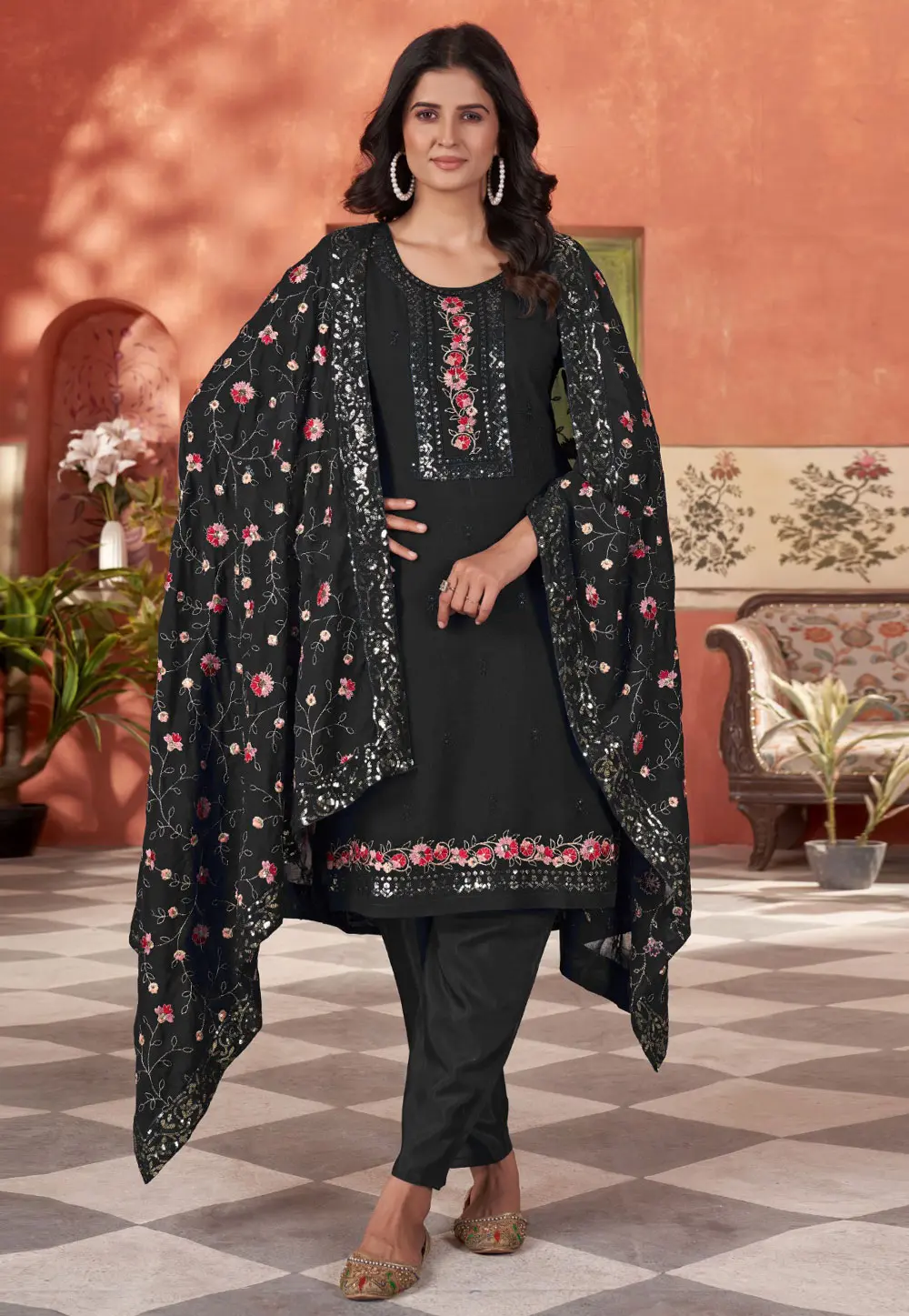 Black Georgette Readymade Pakistani Suit 303528