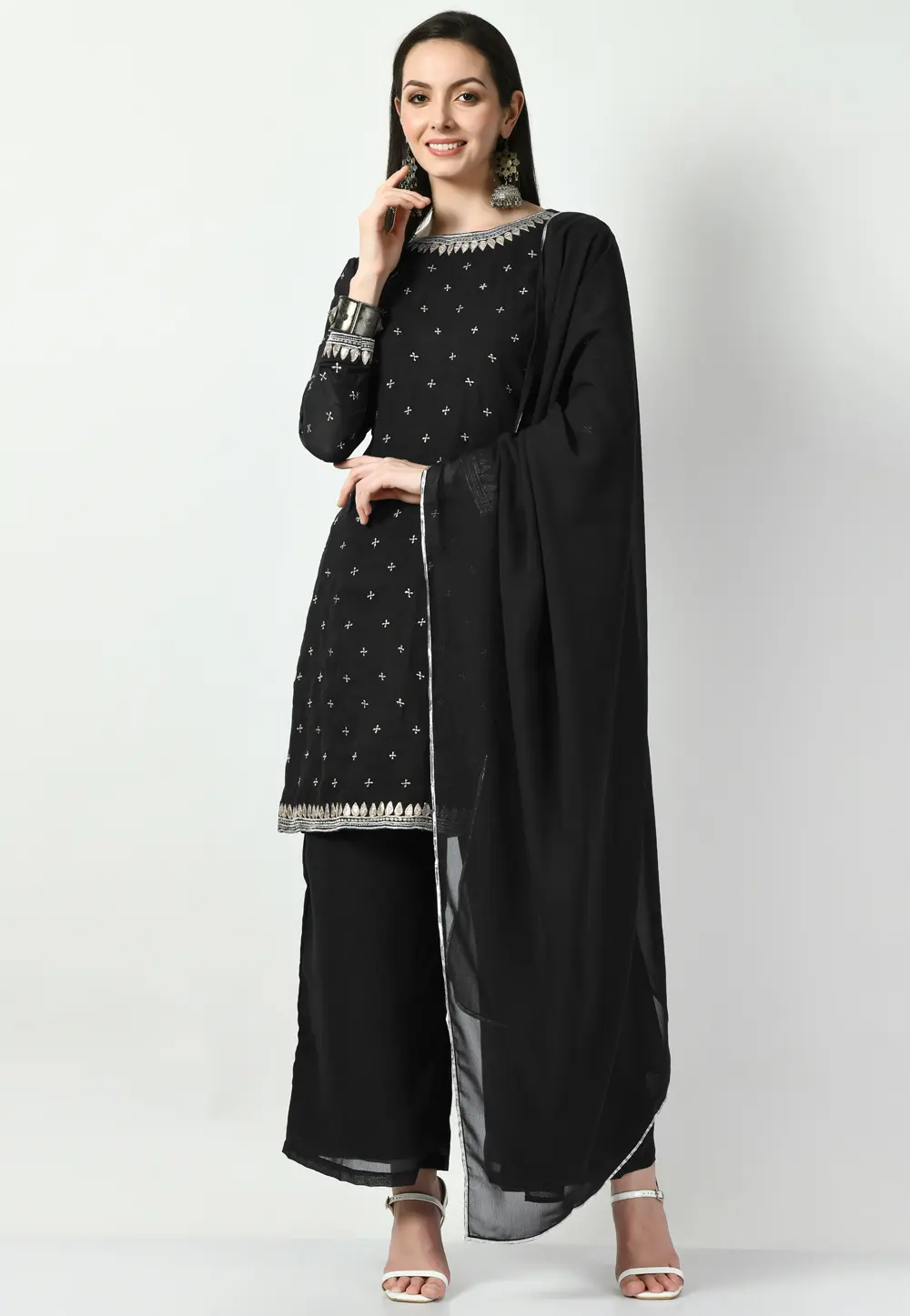 Black Georgette Readymade Pakistani Suit 299426