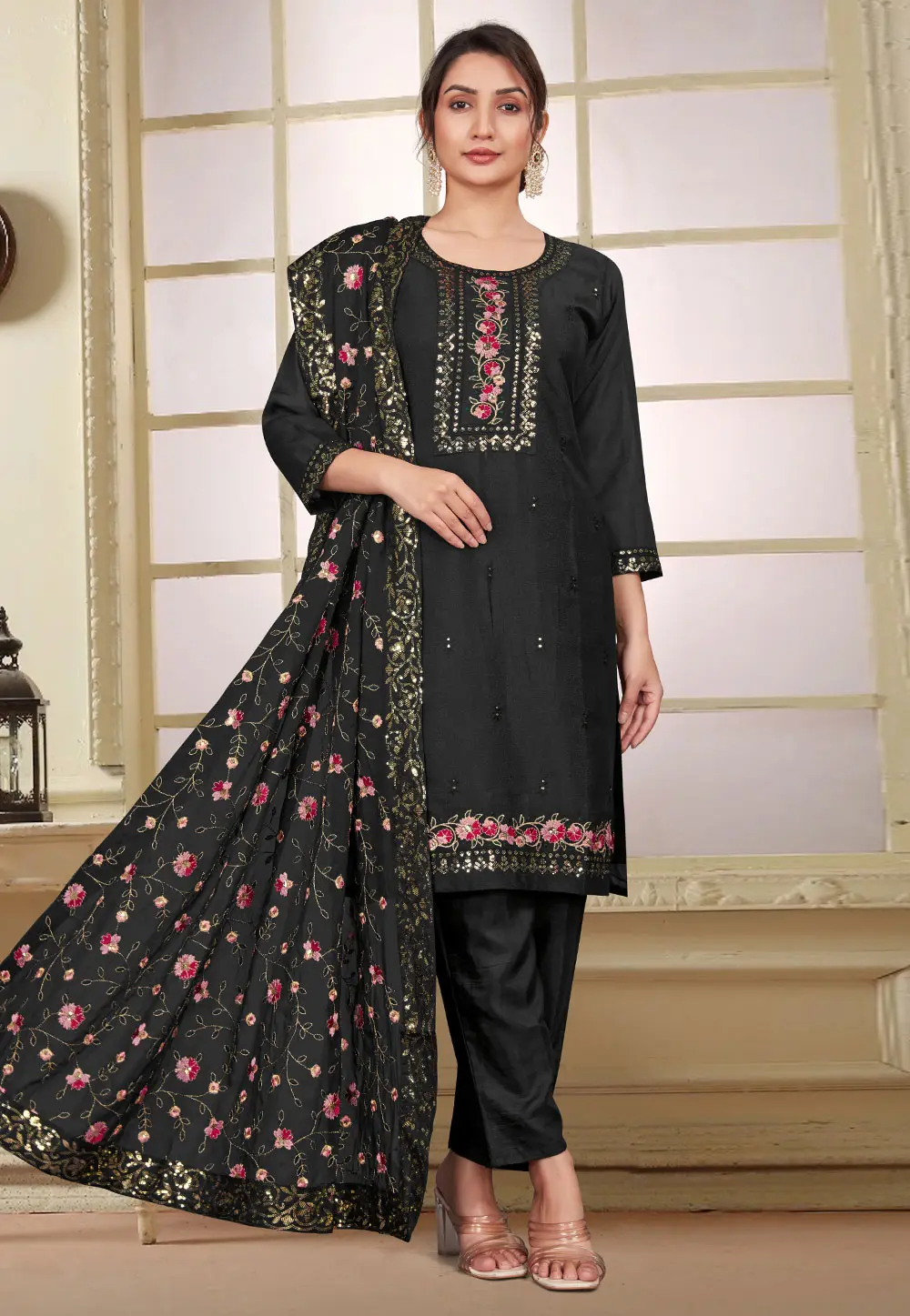 Black Georgette Readymade Pakistani Suit 298941