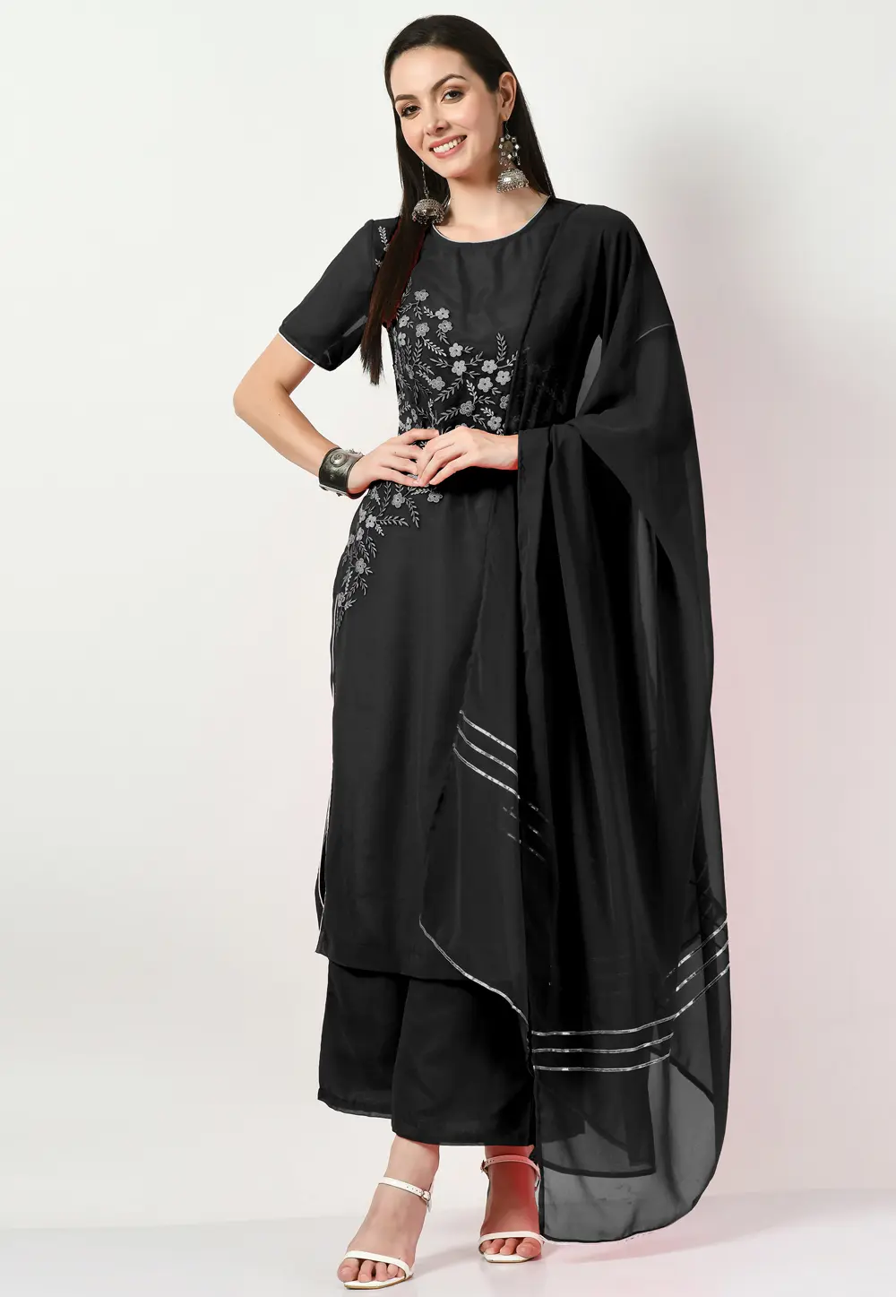 Black Georgette Readymade Palazzo Suit 299410