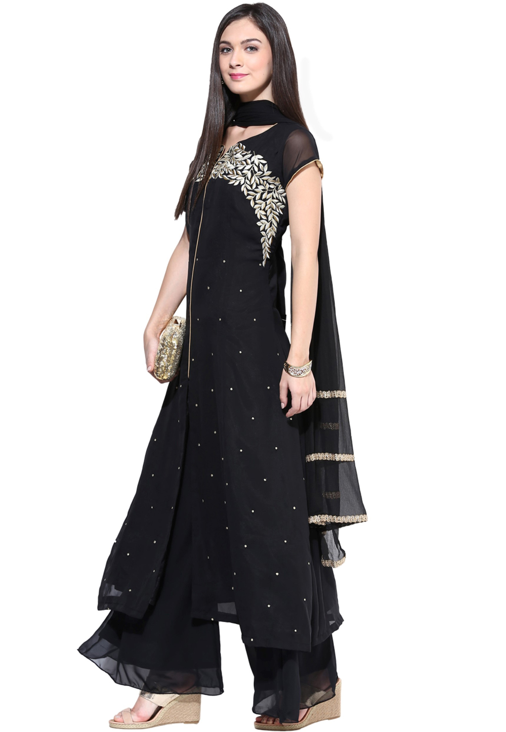 Black Georgette Readymade Palazzo Suit 309844