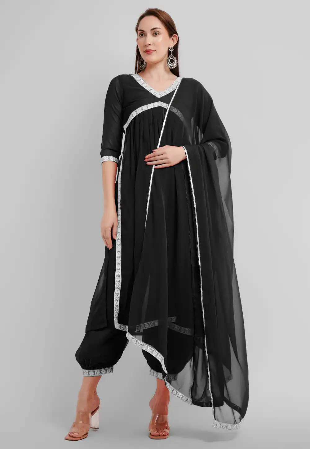 Black Georgette Readymade Patiala Suit 291552