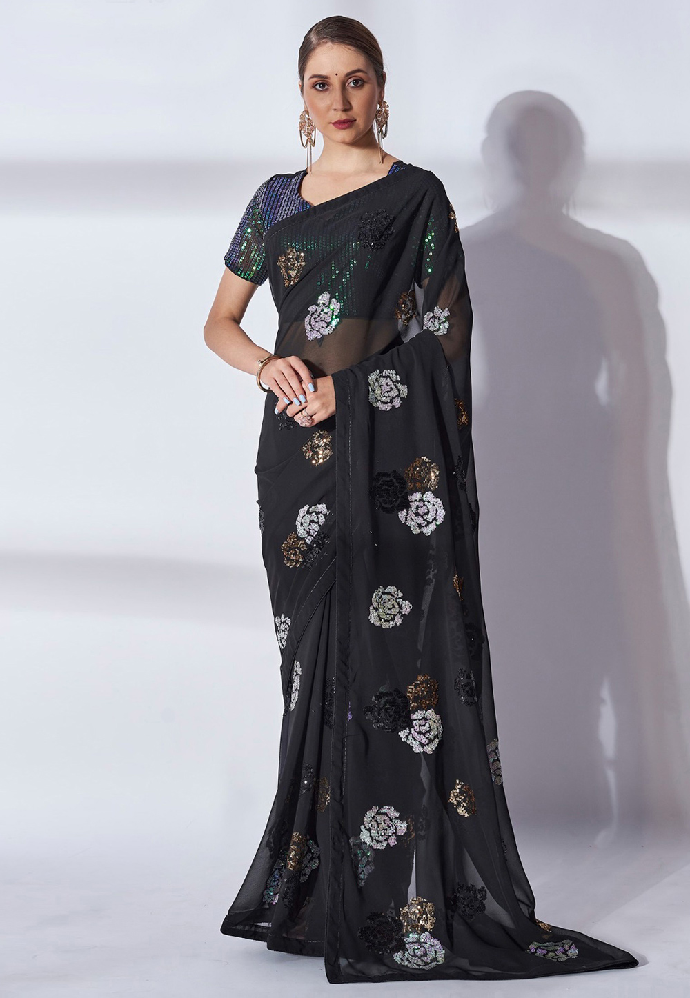 Black Georgette Saree With Blouse 285714