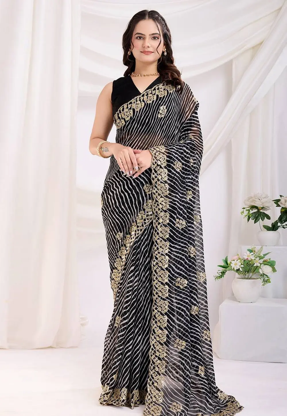 Black Georgette Saree With Blouse 303454