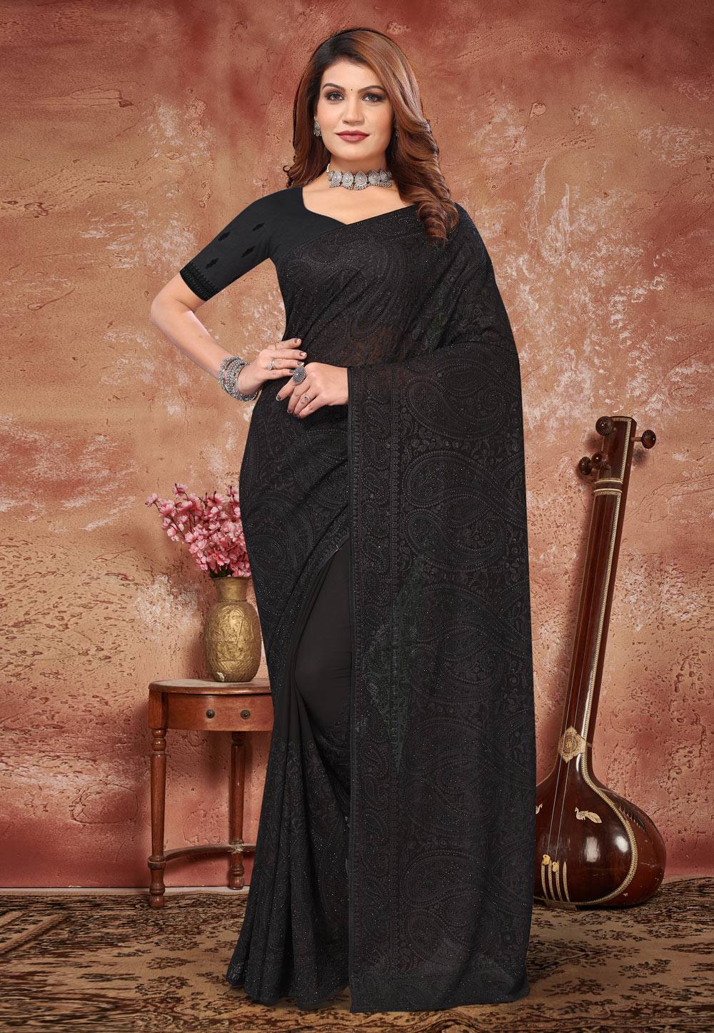 Black Georgette Saree With Blouse 278312