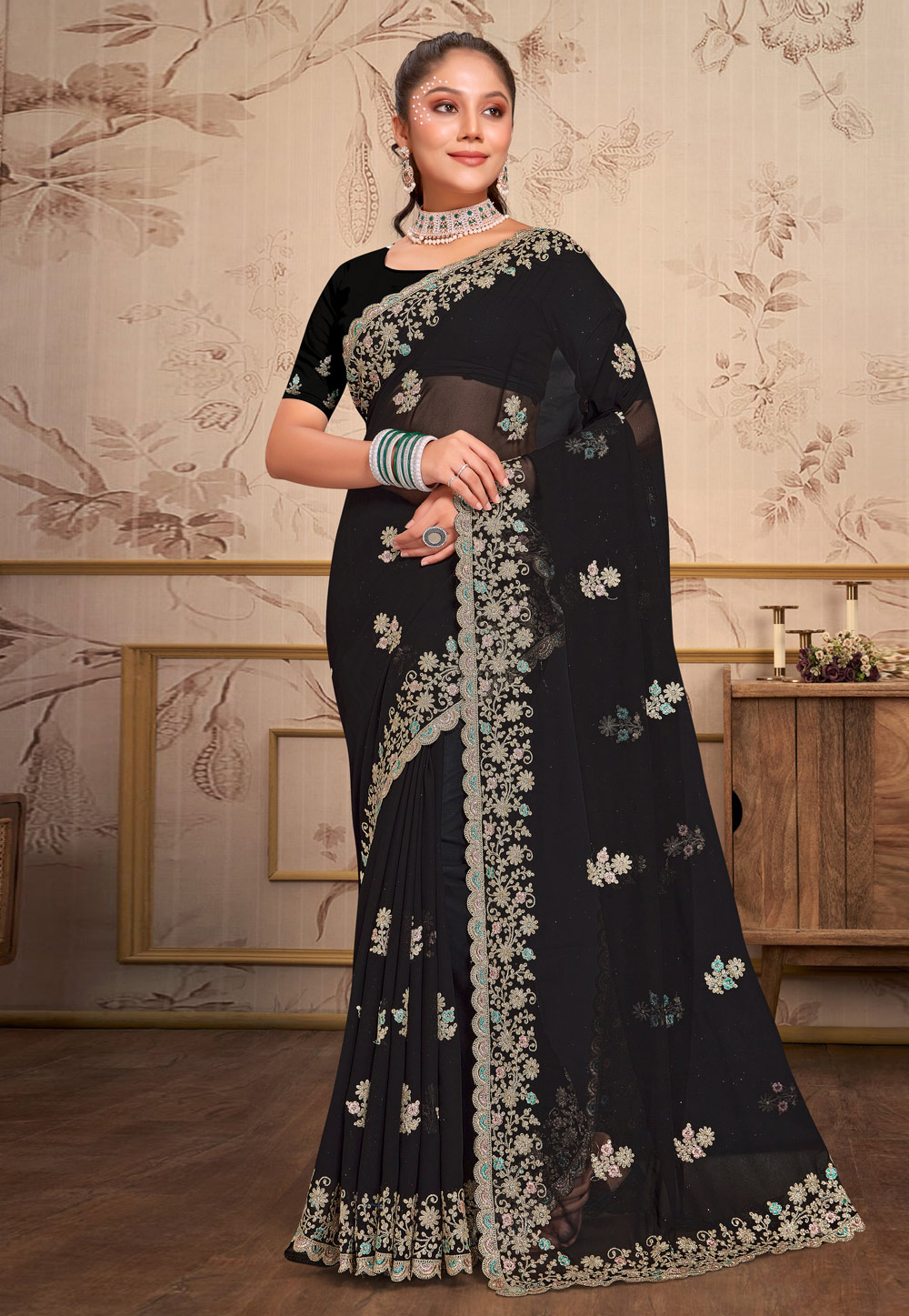 Black Georgette Saree With Blouse 279529