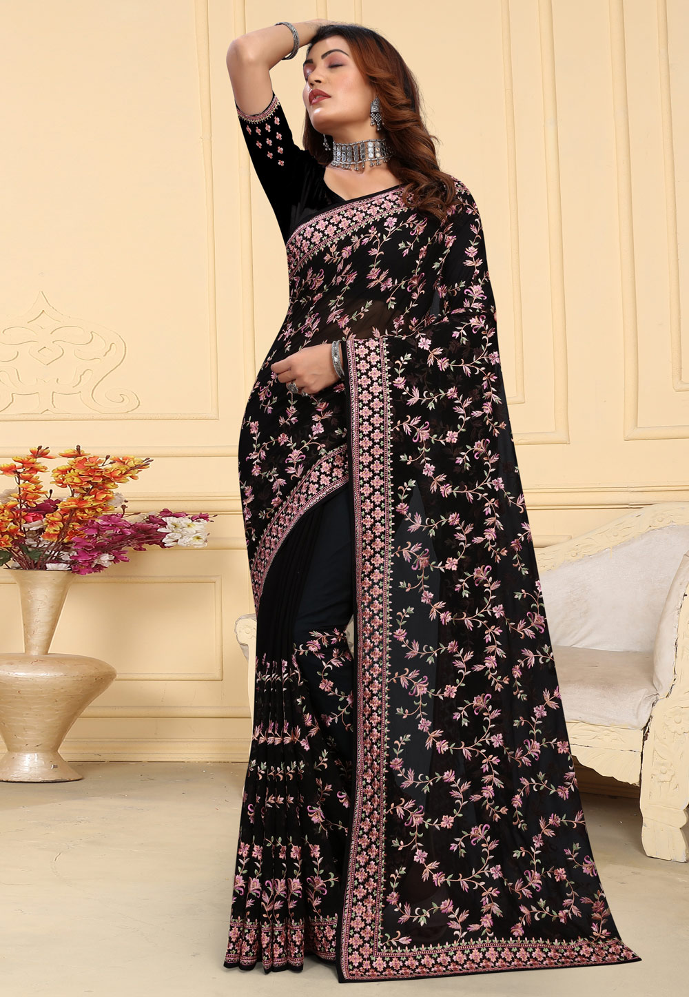 Black Georgette Saree With Blouse 284200
