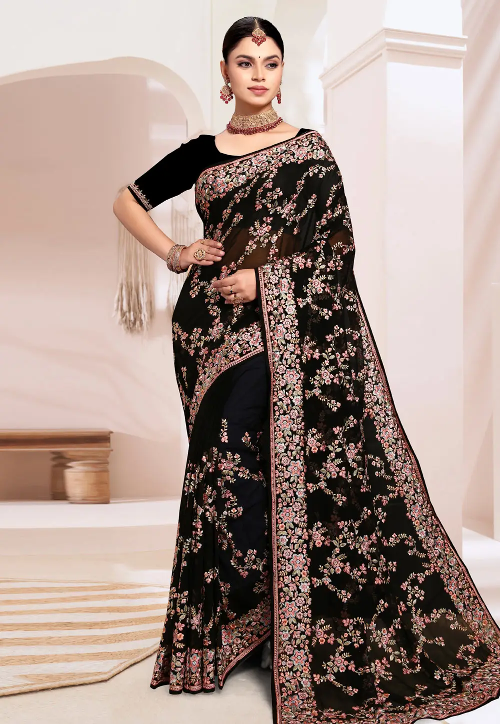 Black Georgette Saree With Blouse 296426