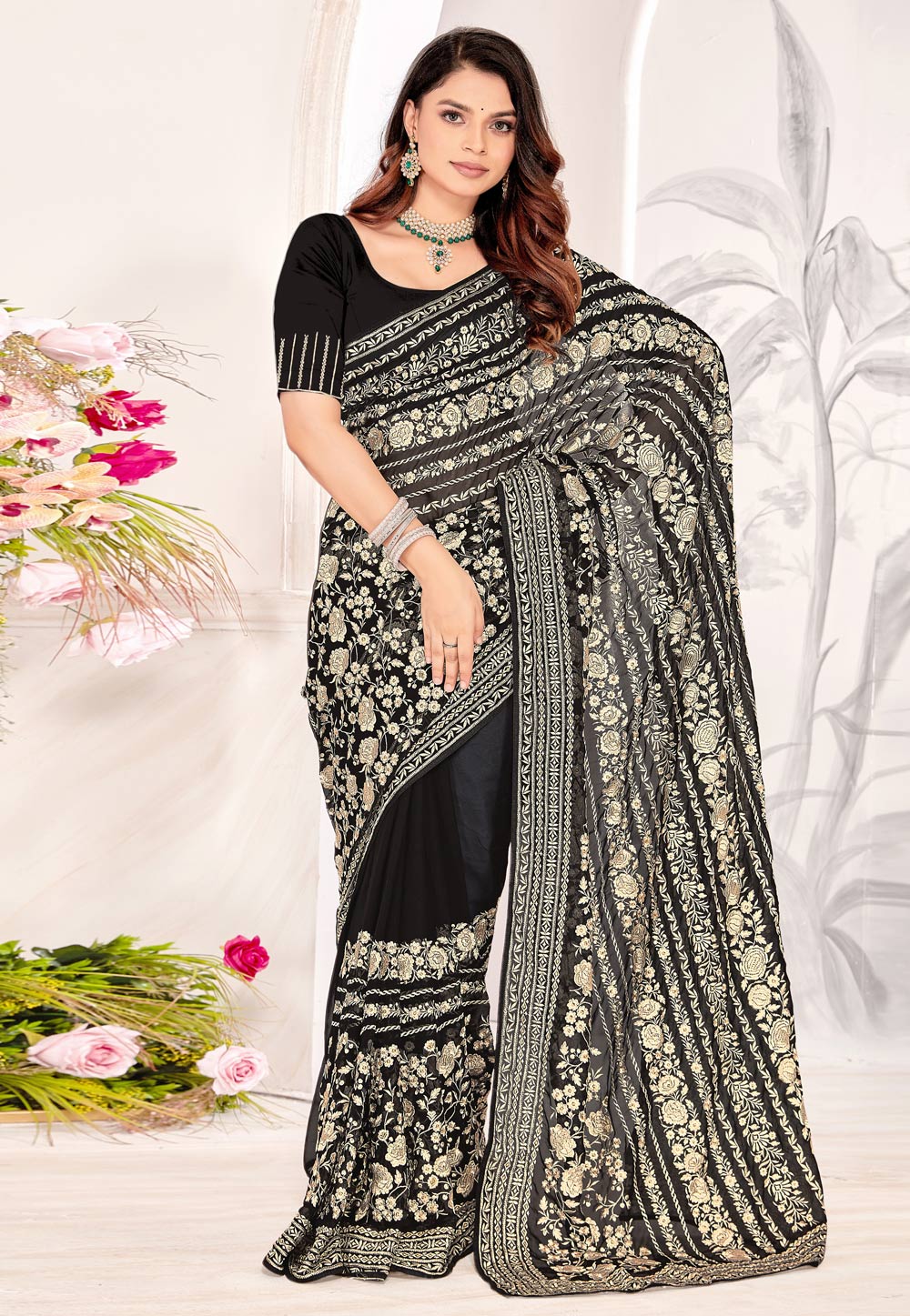 Black Georgette Saree With Blouse 311033