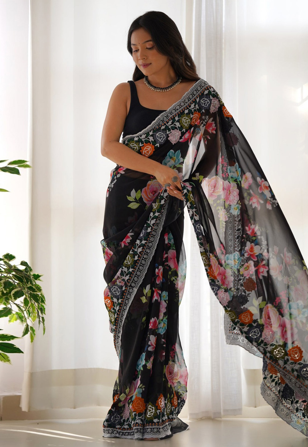 Black Georgette Saree With Blouse 287296