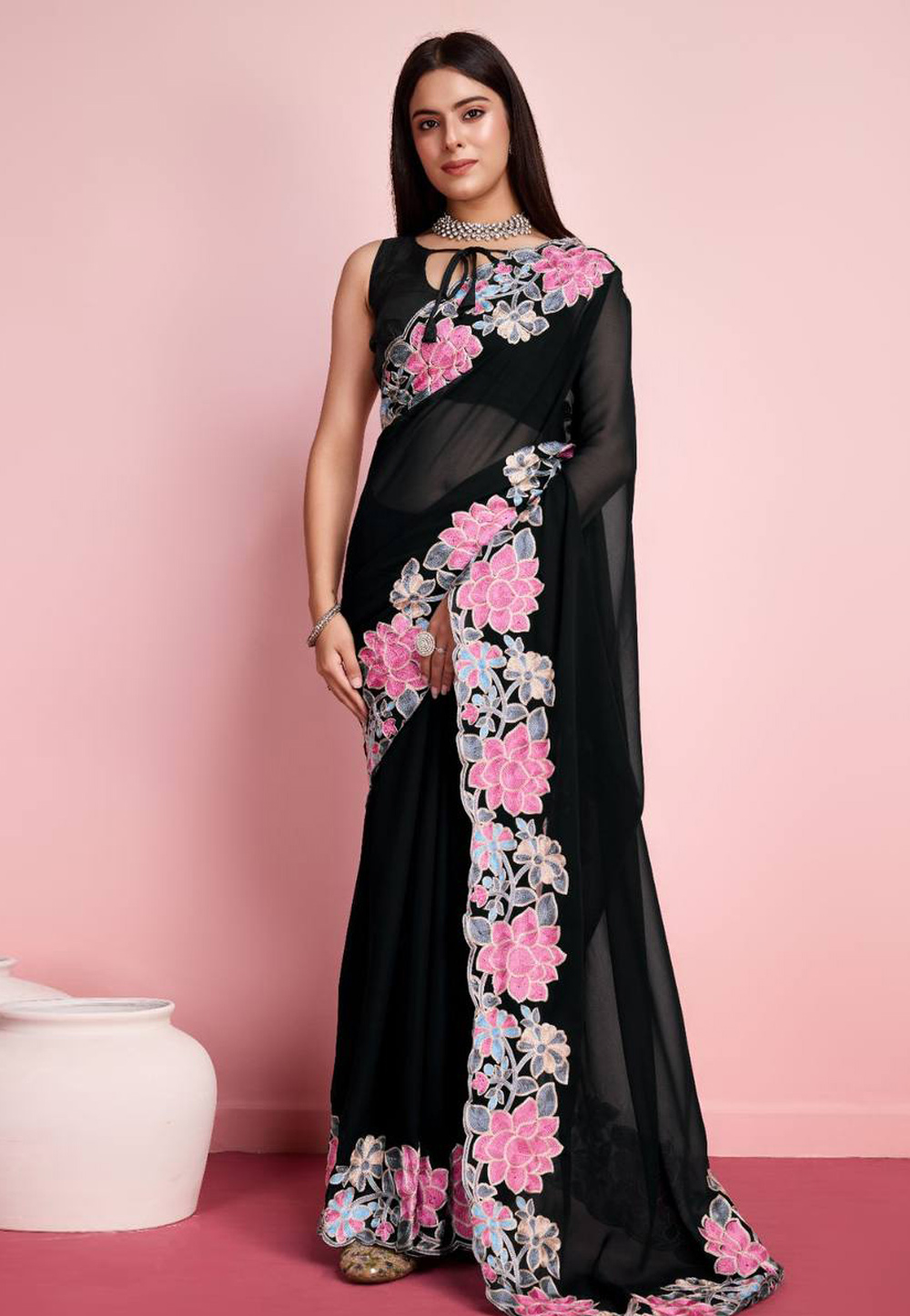 Black Georgette Saree With Blouse 286330