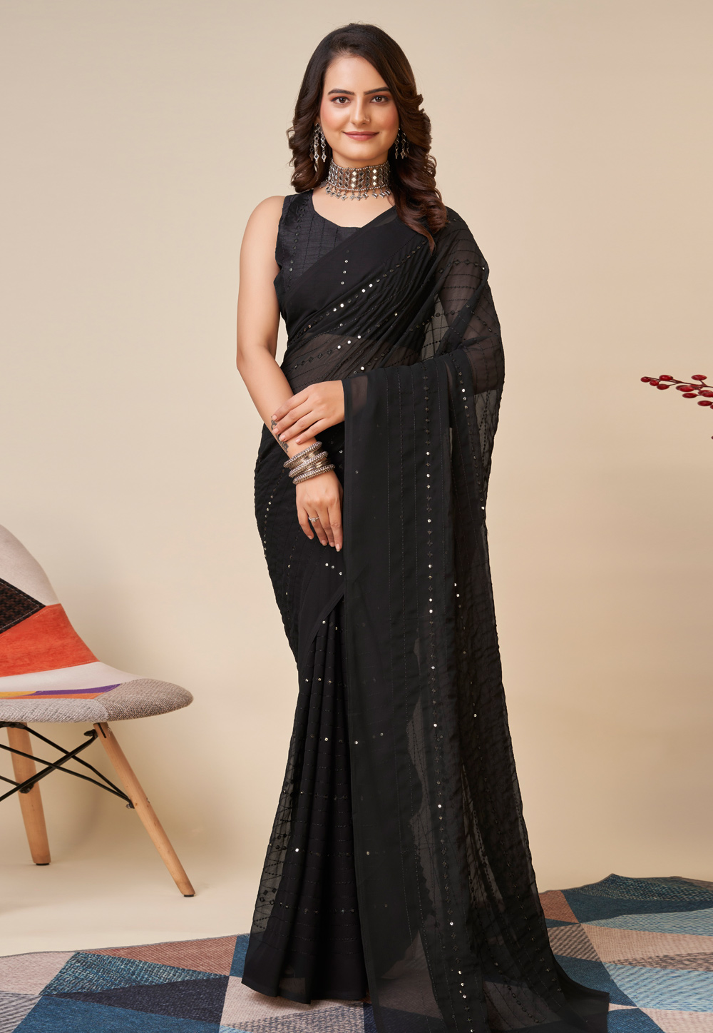 Black Georgette Saree With Blouse 280428