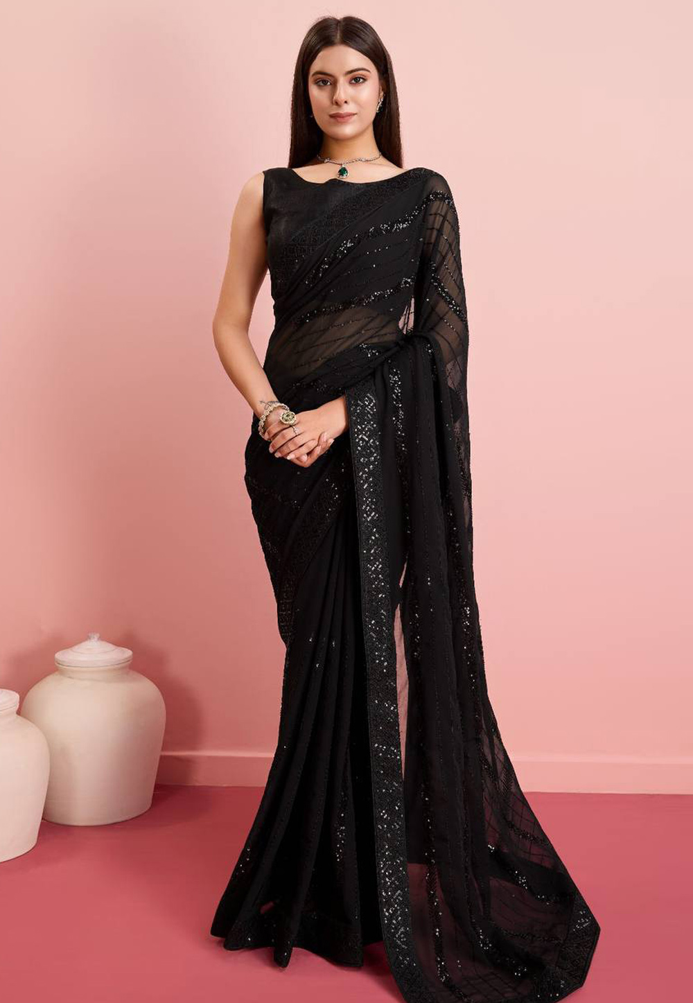 Black Georgette Saree With Blouse 286814