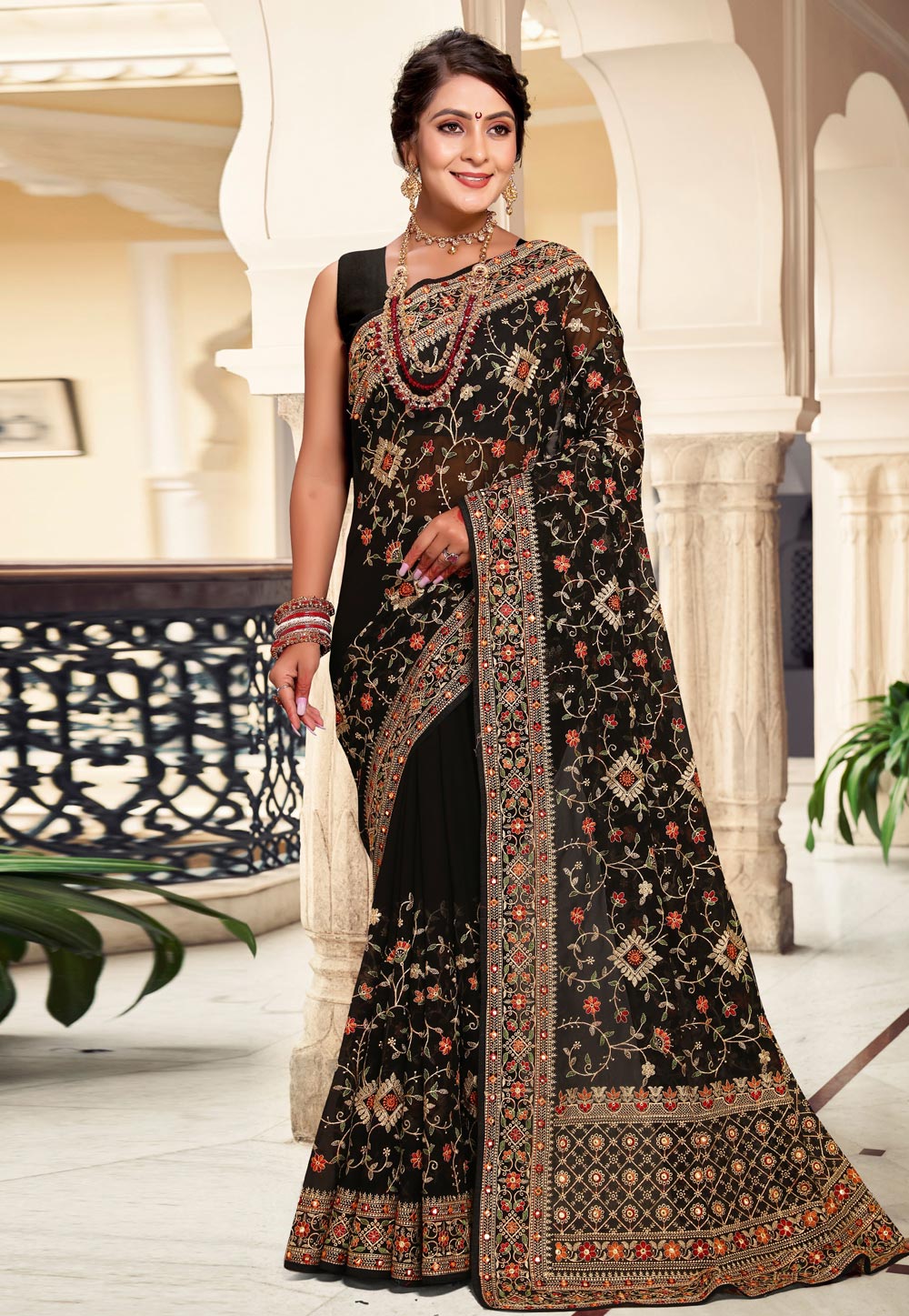 Black Georgette Saree With Blouse 279301