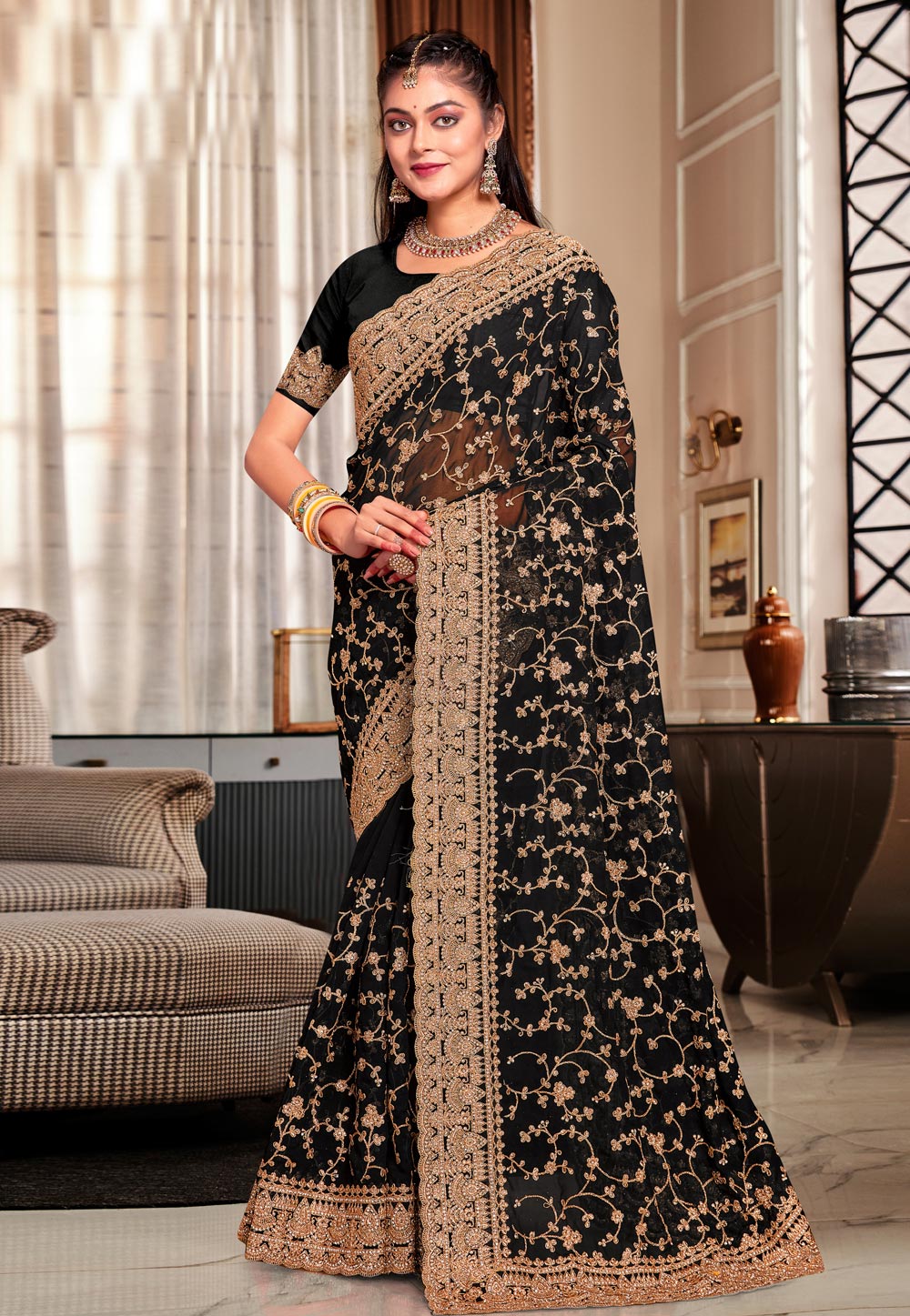 Black Georgette Saree With Blouse 283589