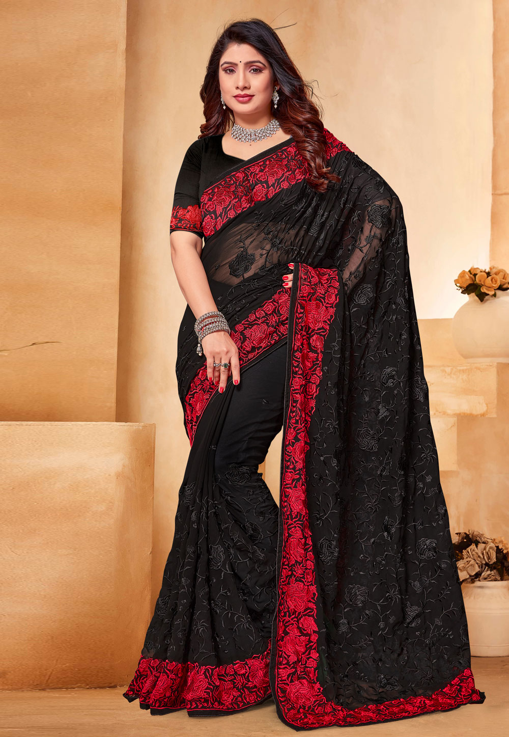 Black Georgette Saree With Blouse 287202