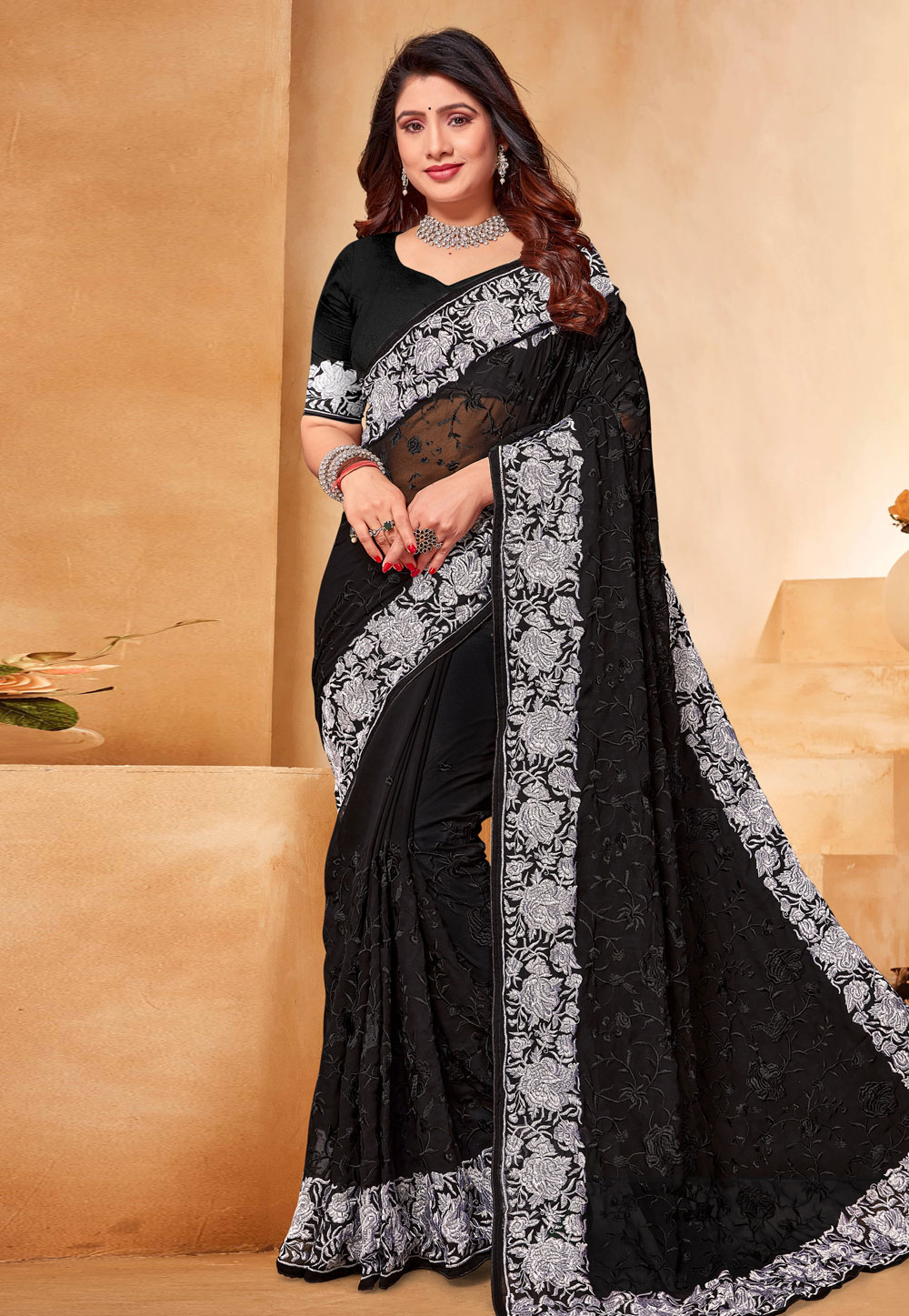 Black Georgette Saree With Blouse 287204
